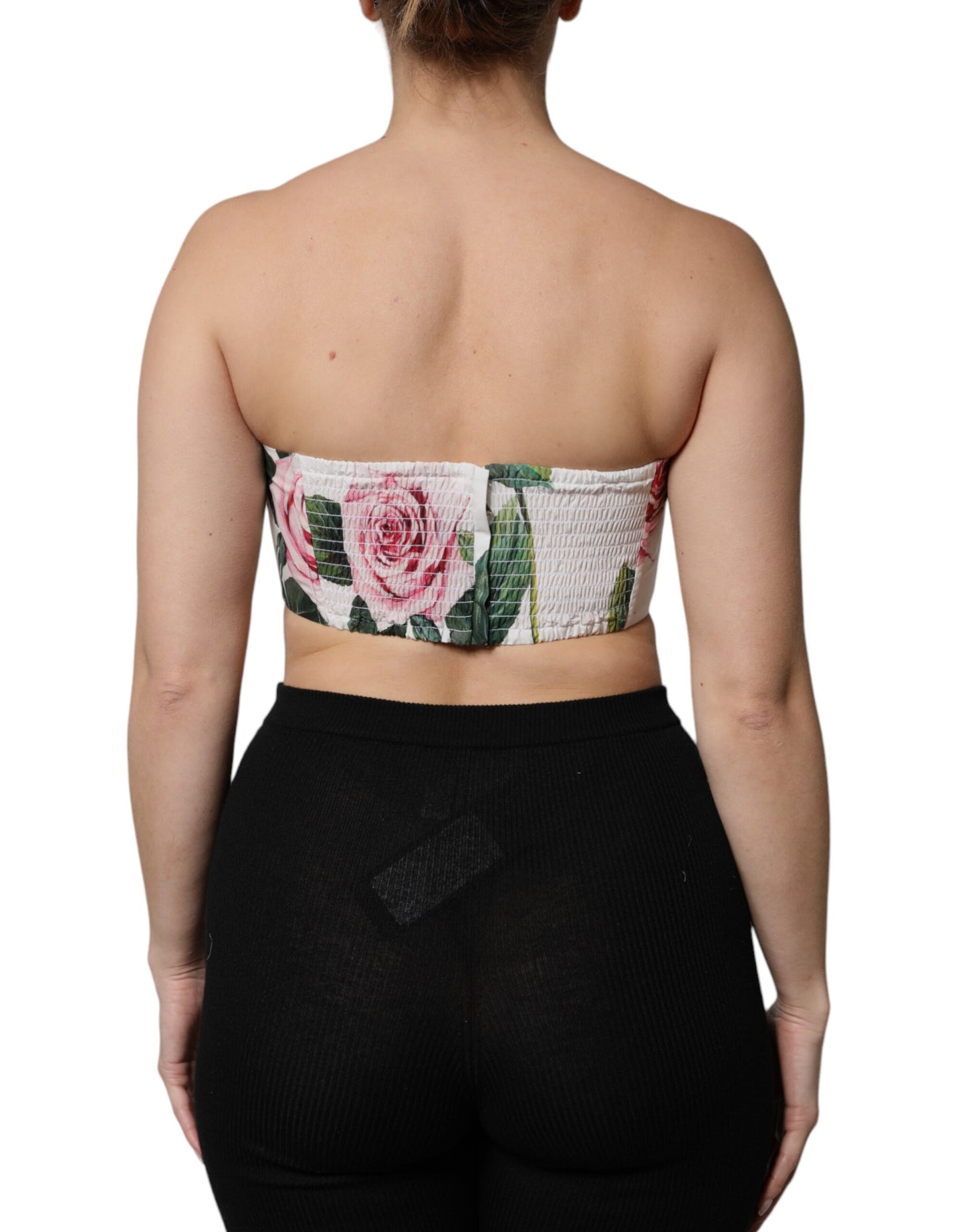 Top tipo corsé con corpiño corto y estampado floral blanco