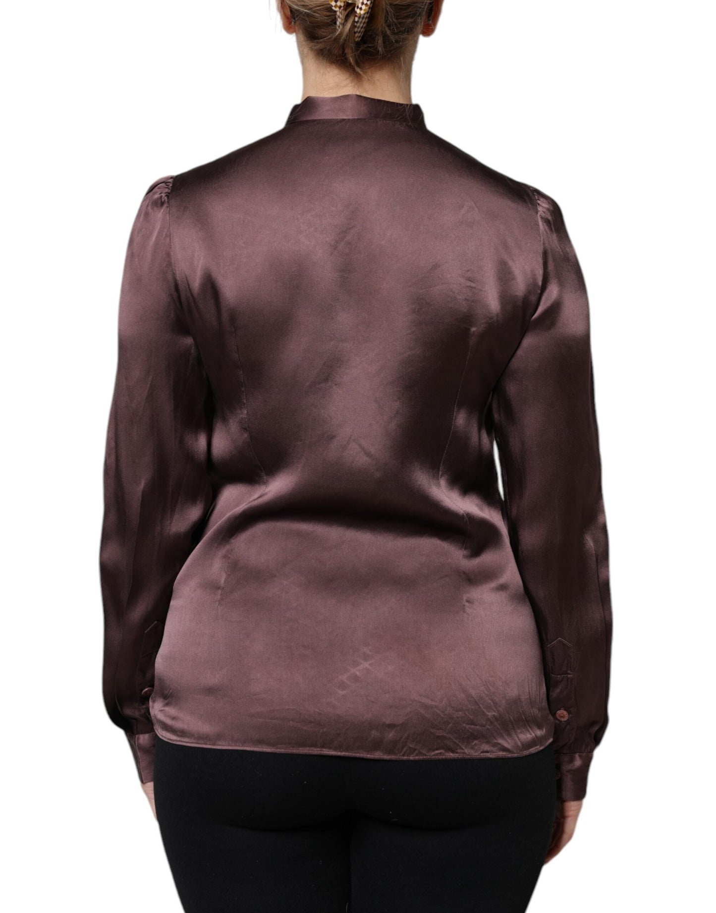 Blusa marrón de manga larga con cuello Ascot