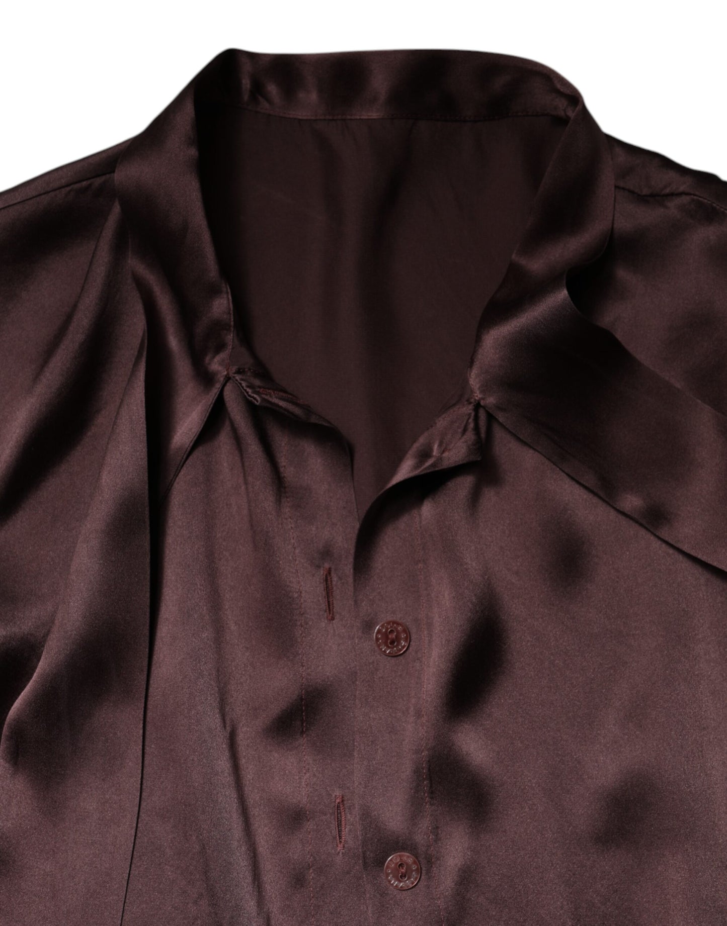 Blusa marrón de manga larga con cuello Ascot