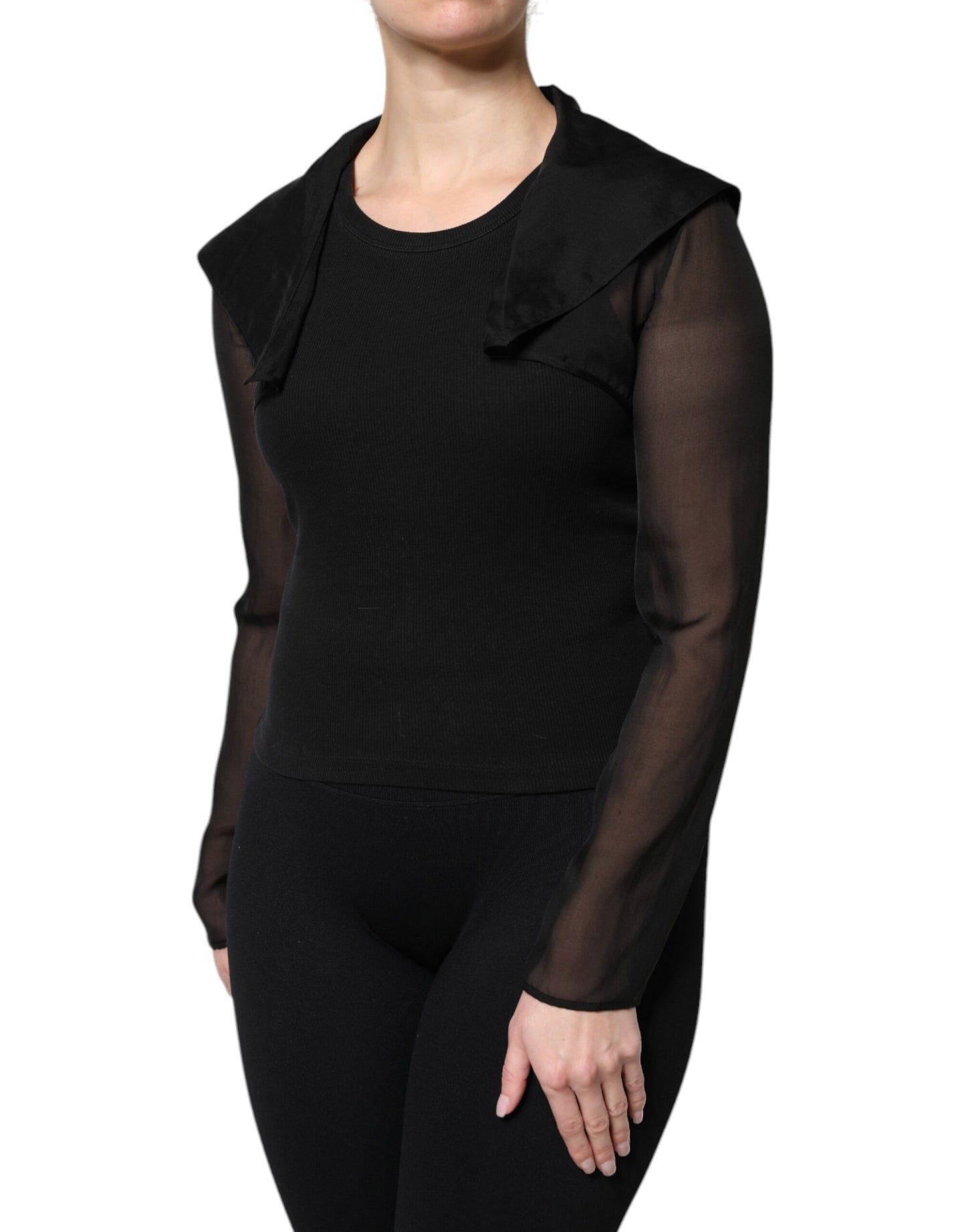 Blusa de manga larga transparente de seda negra