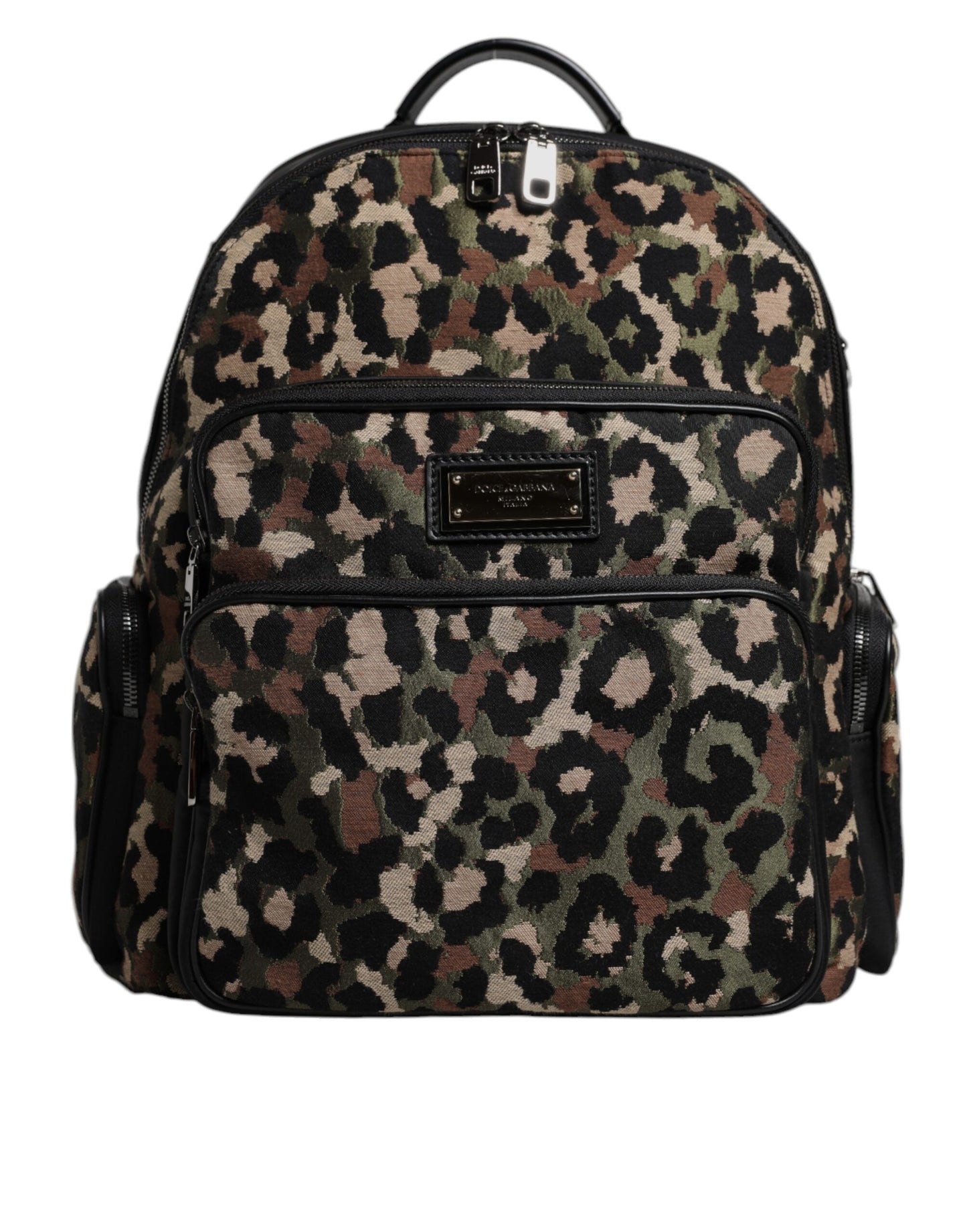 Mochila para hombre con placa del logotipo de DG y estampado de leopardo multicolor