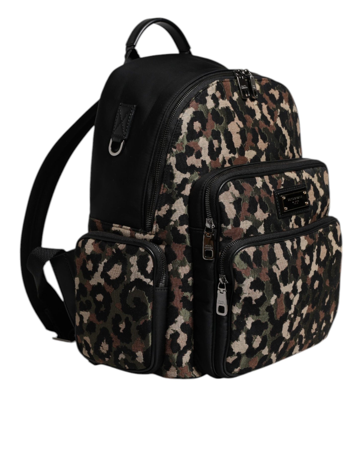 Mochila para hombre con placa del logotipo de DG y estampado de leopardo multicolor