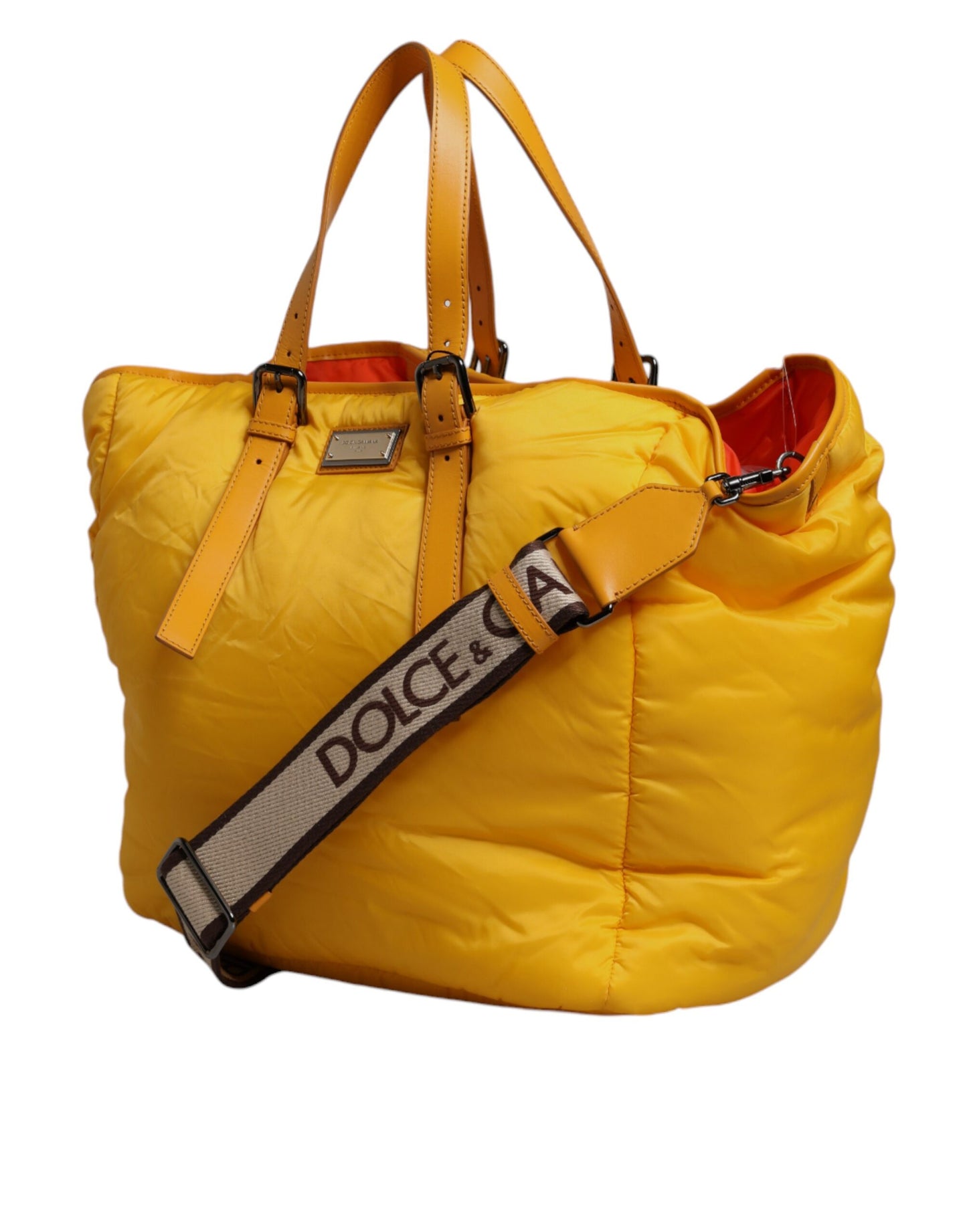 Bolso bandolera de nailon con placa del logotipo en color amarillo y naranja