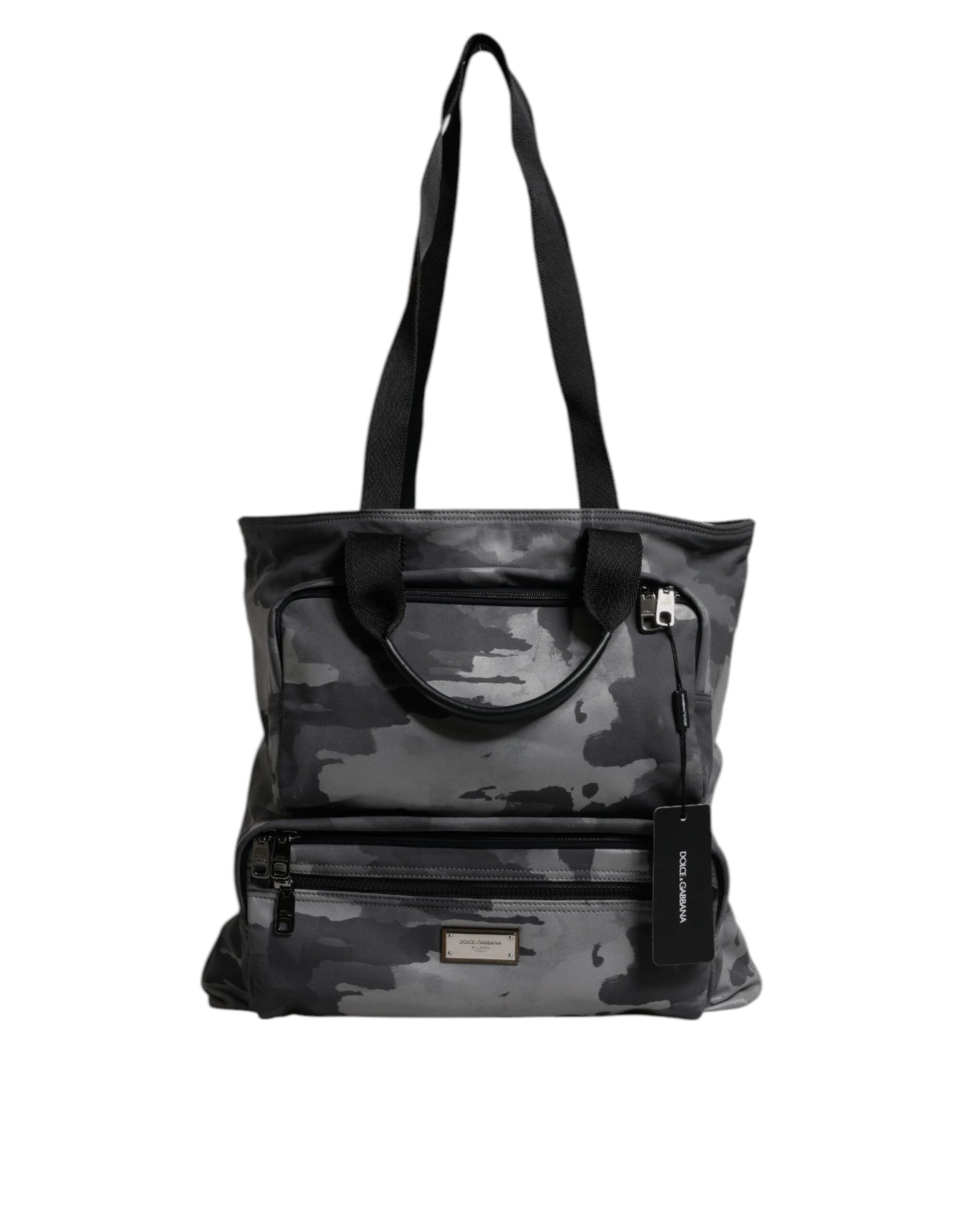 Bolso tote de algodón con múltiples compartimentos y estampado de camuflaje gris