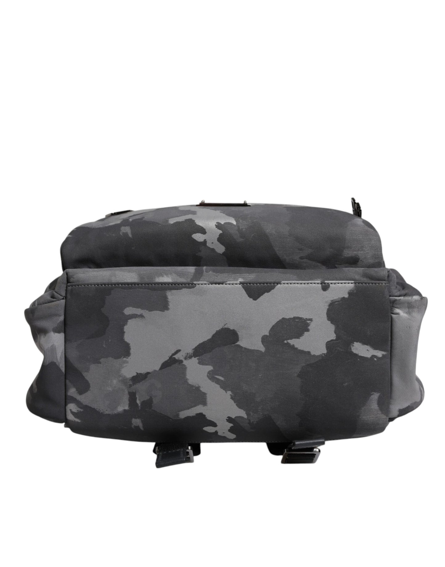 Mochila de algodón gris con placa de logotipo de camuflaje