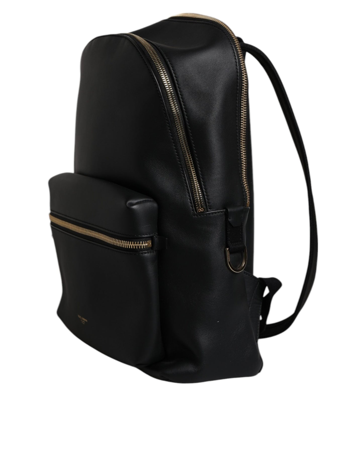 Mochila de viaje de cuero negro con estampado del logotipo de DG