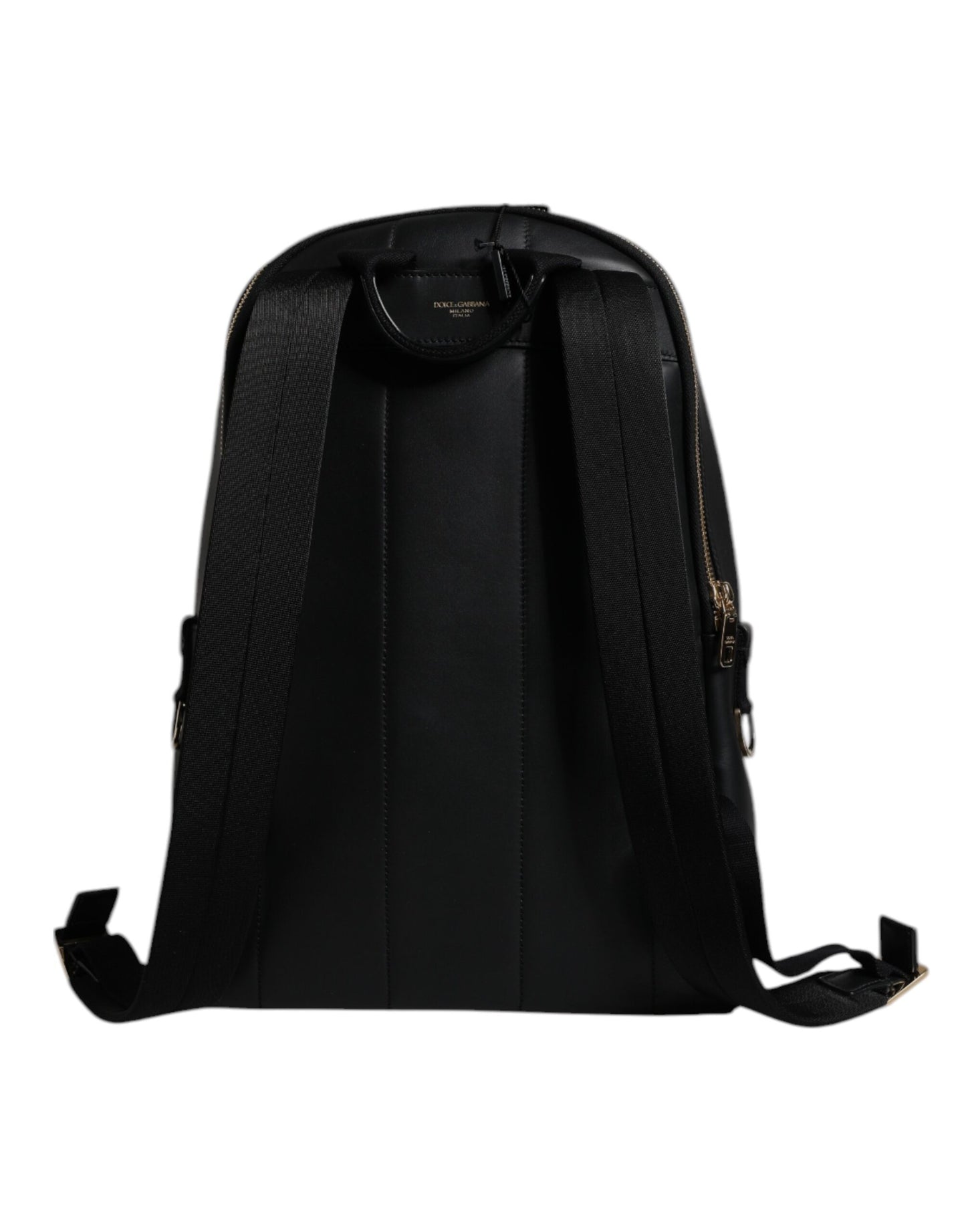 Mochila de viaje de cuero negro con estampado del logotipo de DG