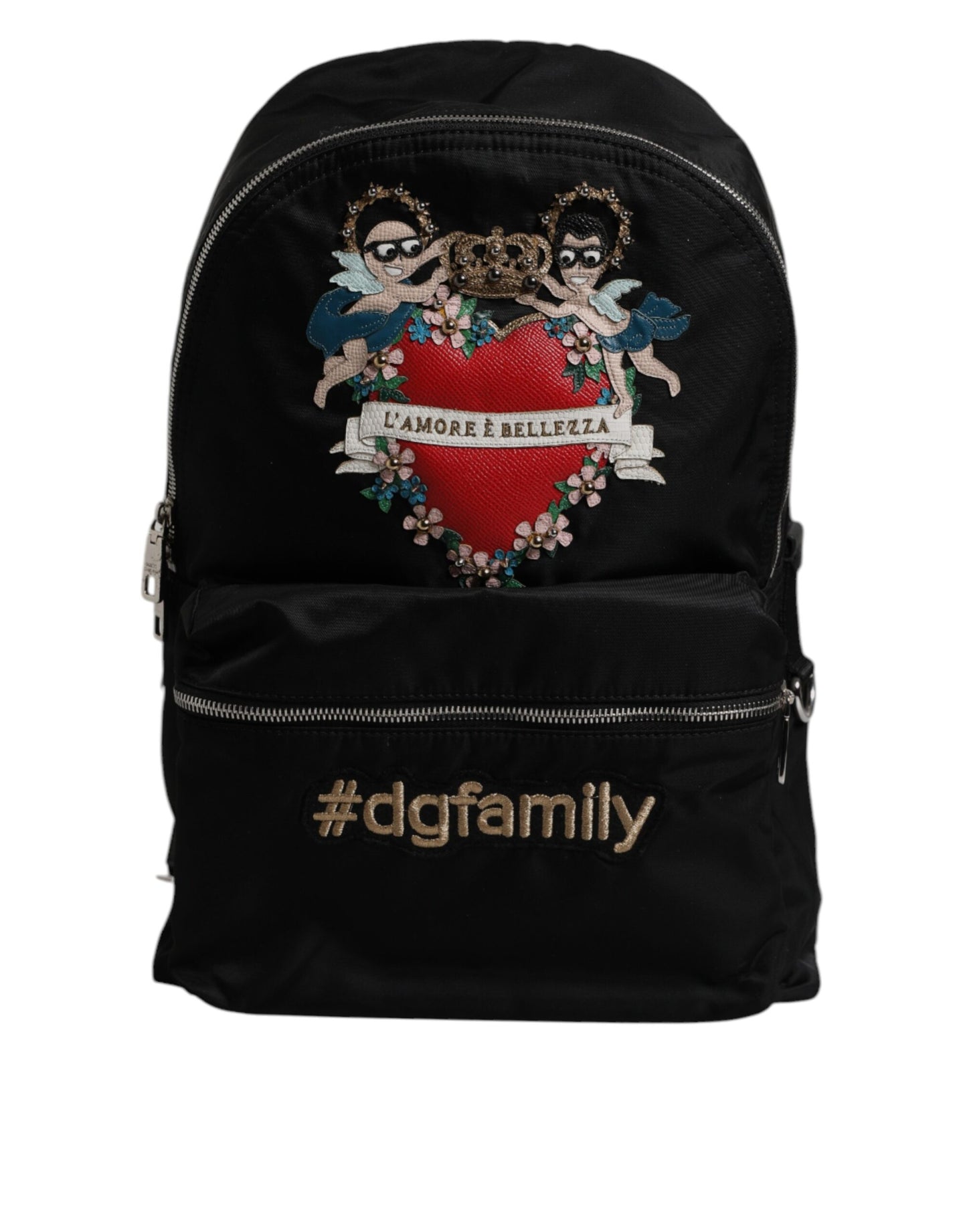 Sac à dos en nylon noir orné #DGFAMILY VULCANO