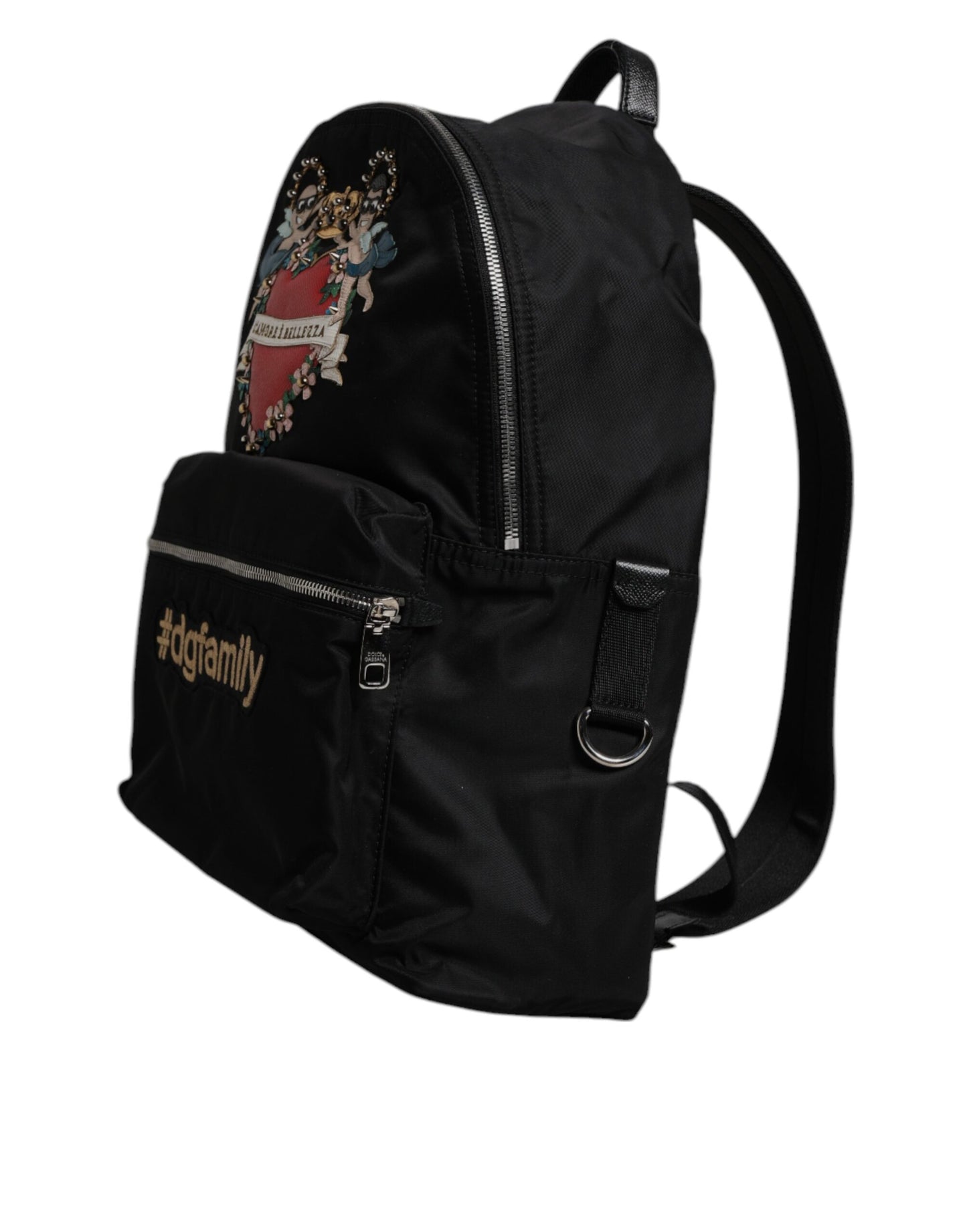 Sac à dos en nylon noir orné #DGFAMILY VULCANO