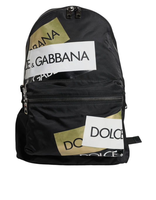 Mochila escolar de viaje de poliamida con cinta de logotipo negra