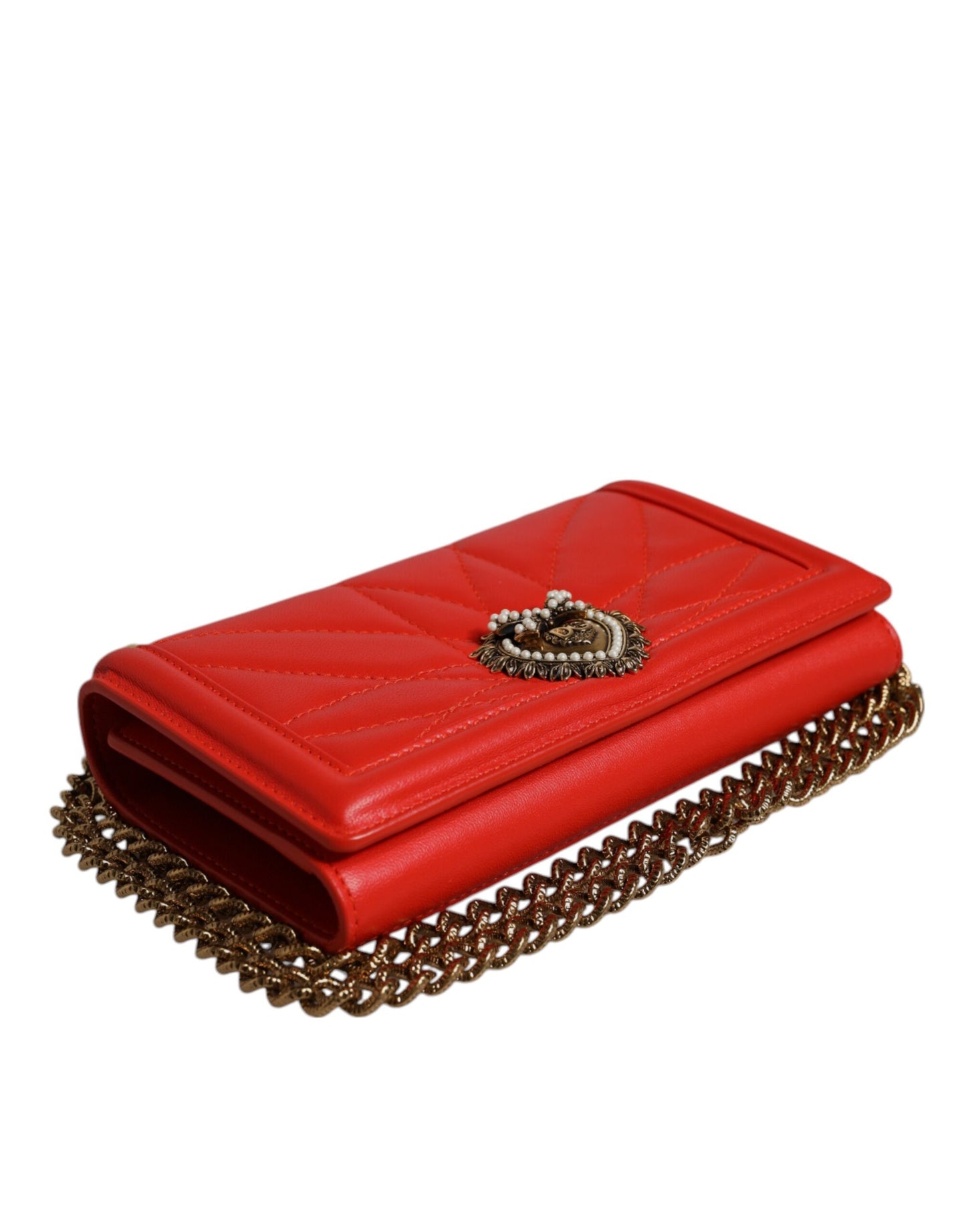 Sac bandoulière matelassé rouge Devotion avec chaîne pour téléphone