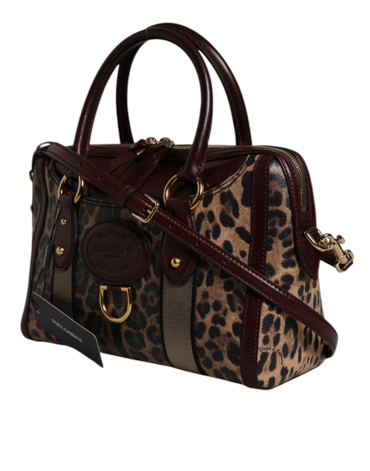 Bolso de lona con correa de hombro de piel de leopardo marrón