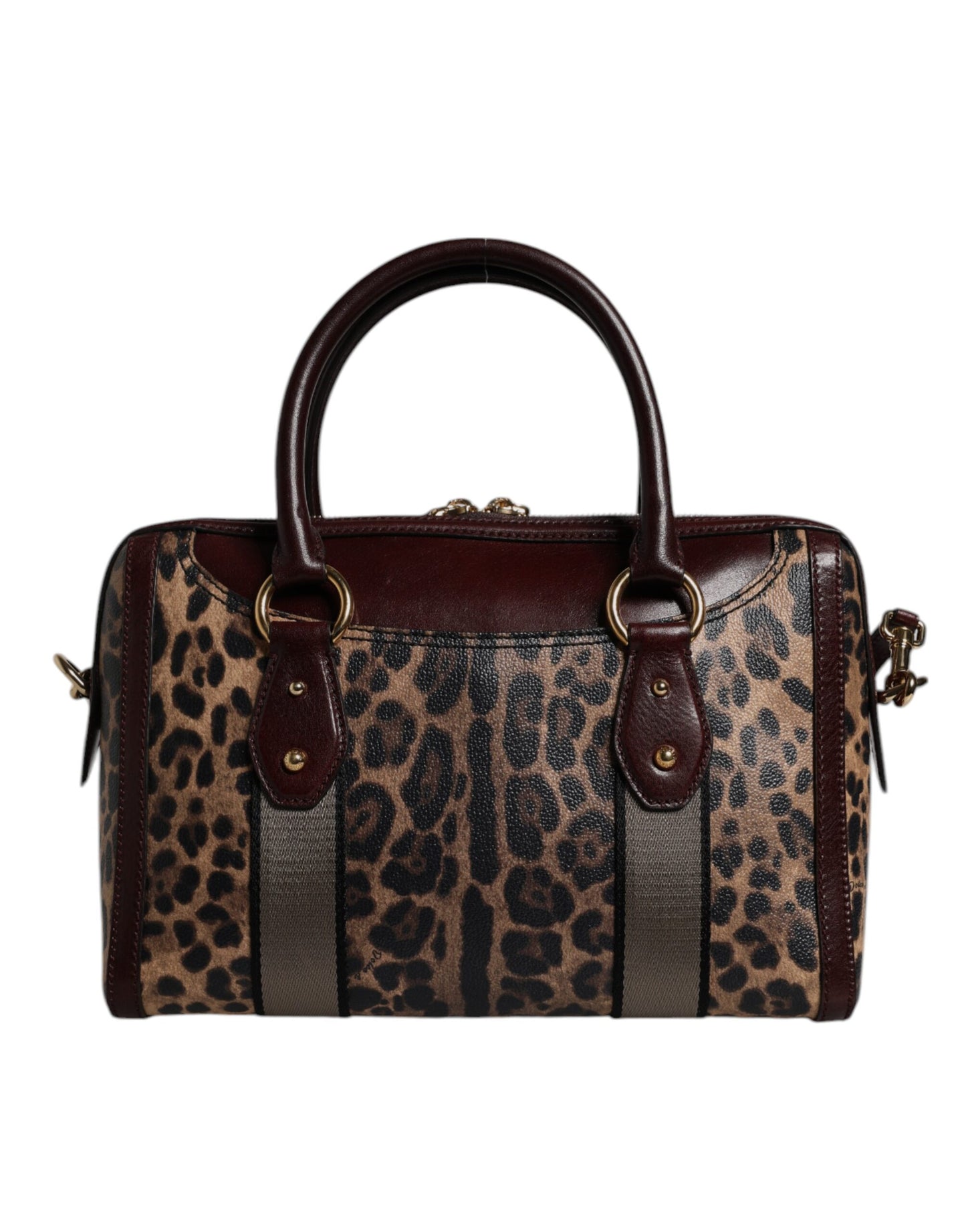 Bolso de lona con correa de hombro de piel de leopardo marrón