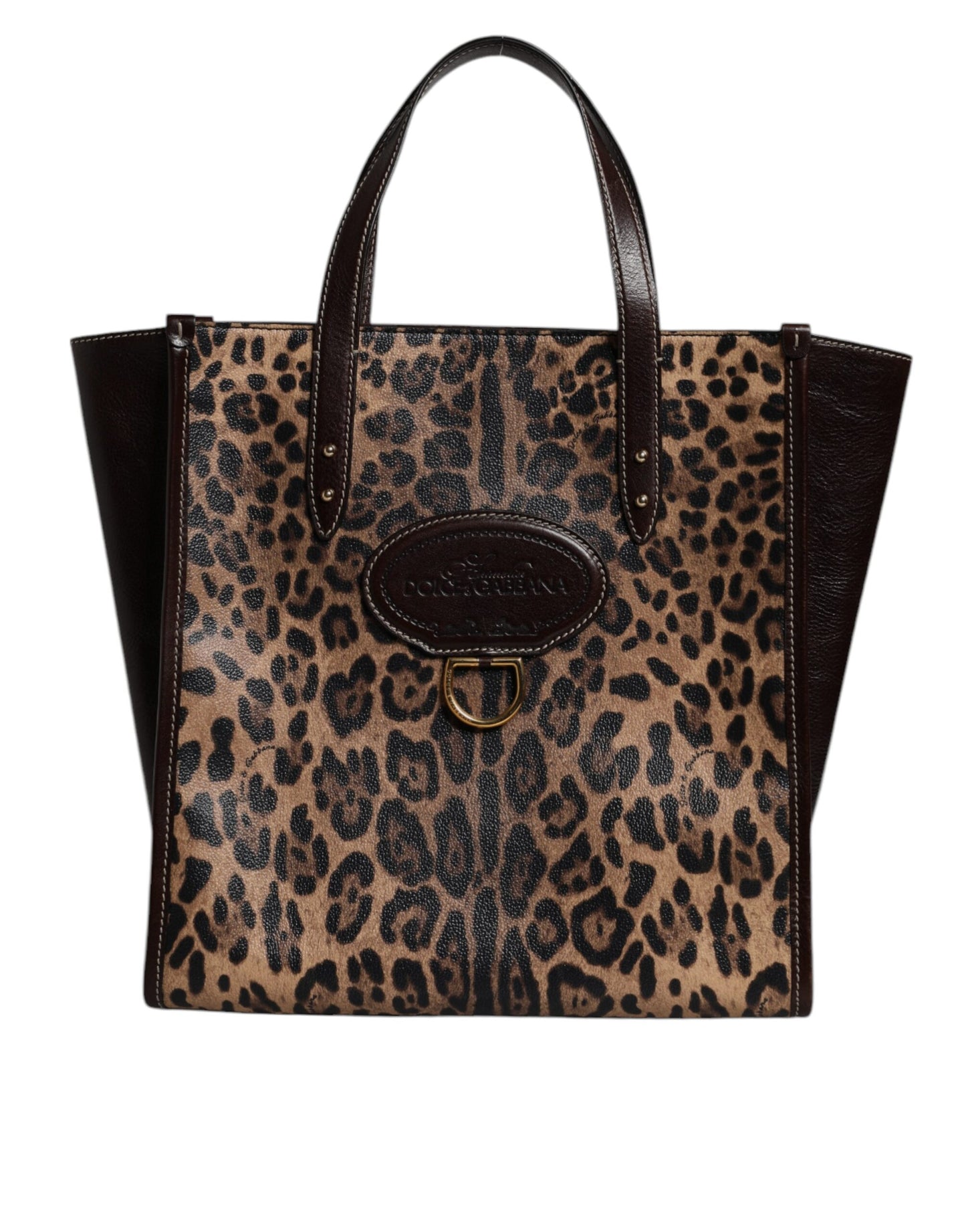 Bolso tote de piel de leopardo marrón con correa para el hombro