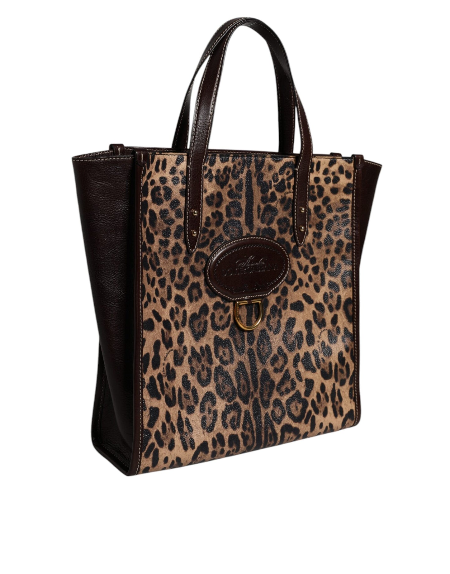 Bolso tote de piel de leopardo marrón con correa para el hombro