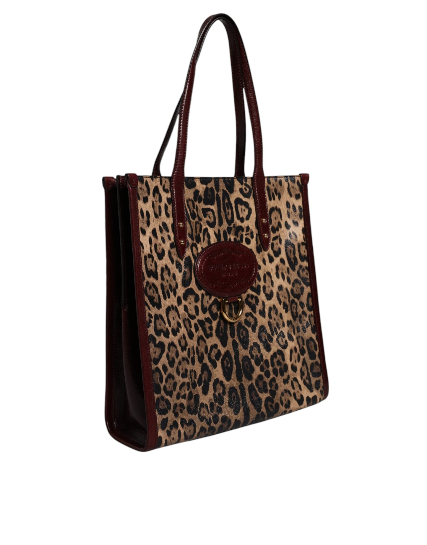 Bolso tote de piel de leopardo marrón con correa para el hombro