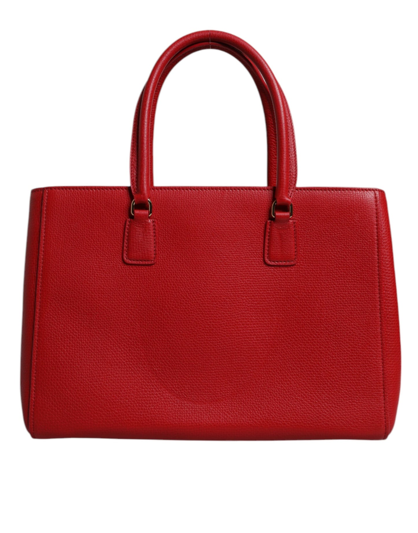 Bolso de mano con asa superior y placa con el logotipo en piel de becerro roja