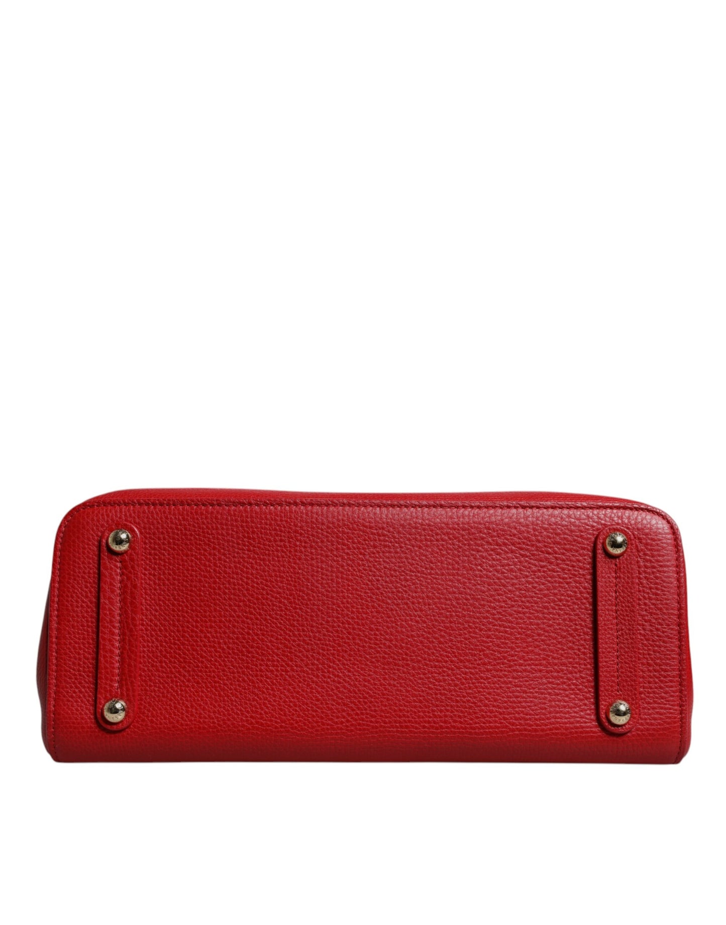 Bolso de mano con asa superior y placa con el logotipo en piel de becerro roja