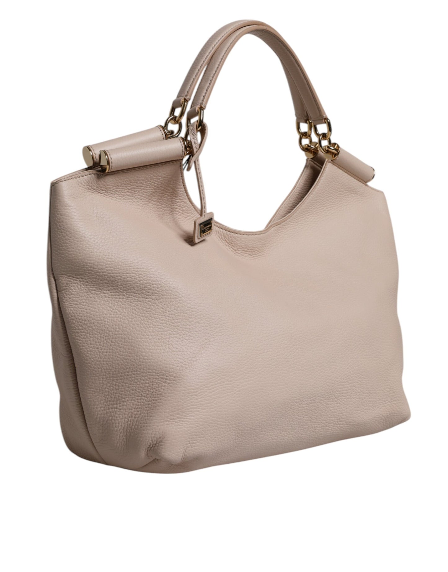 Bolso tote de piel de ciervo rosa claro con placa del logotipo y asa superior
