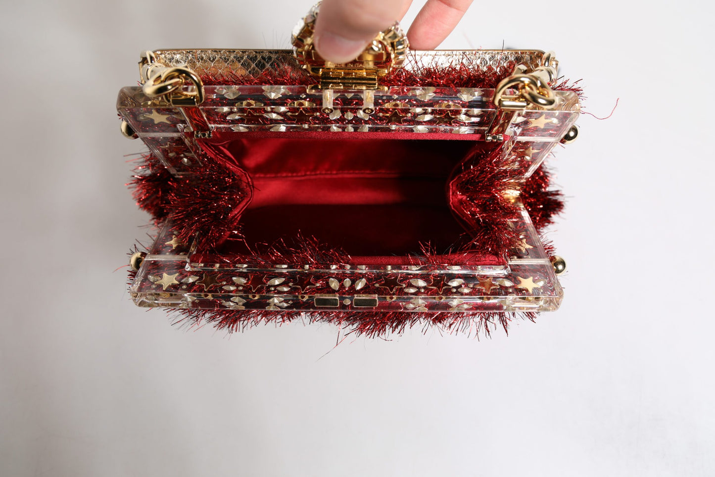 Pochette de soirée VANDA en chaîne et cristaux scintillants rouges