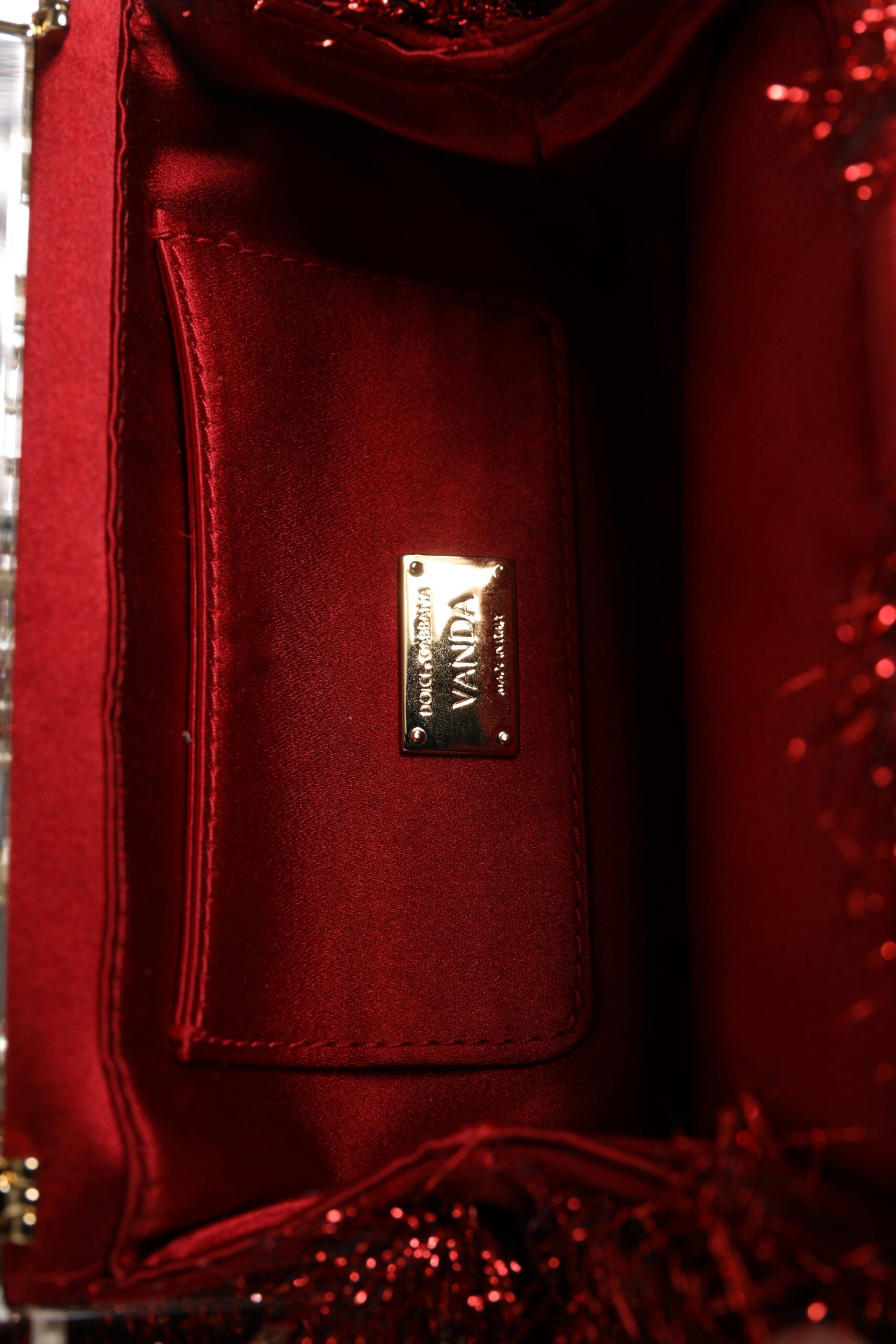 Pochette de soirée VANDA en chaîne et cristaux scintillants rouges