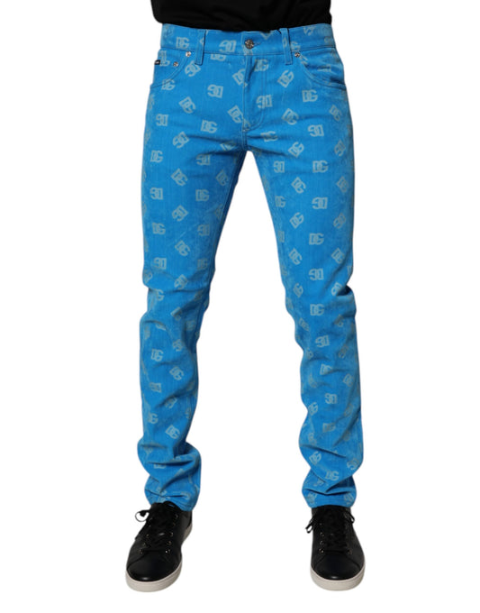 Vaqueros ajustados de algodón con monograma y logotipo azul