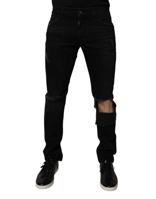 Jean skinny en coton noir déchiré pour homme