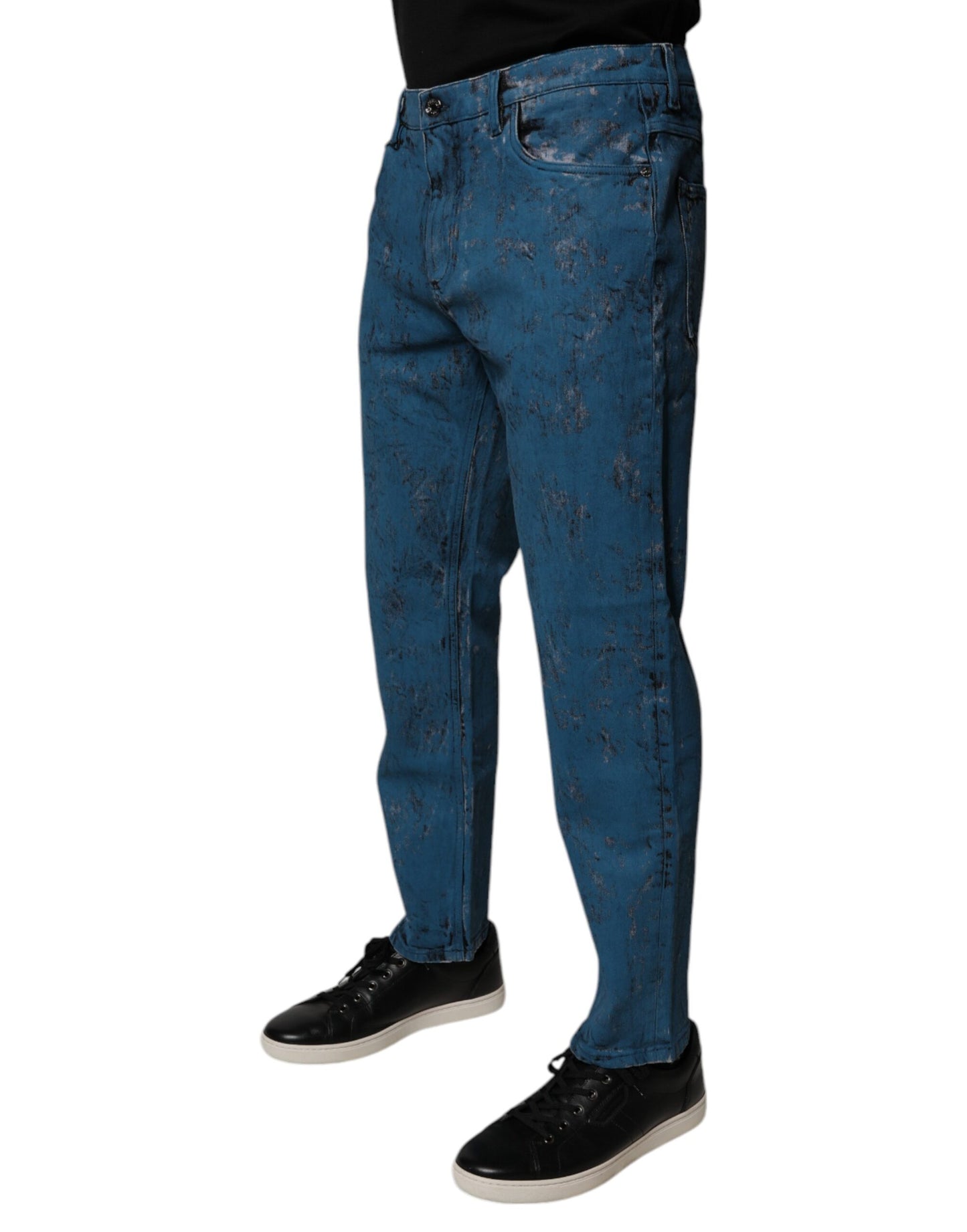 Vaqueros ajustados de algodón con efecto tie-dye azul para hombre