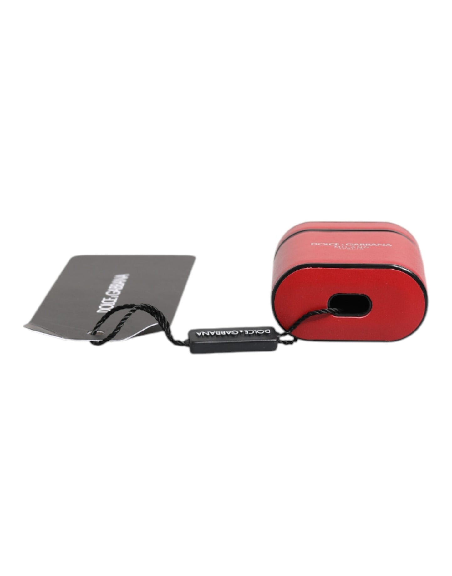 Funda para AirPods con tapa abatible y estampado de logotipo en piel de becerro roja