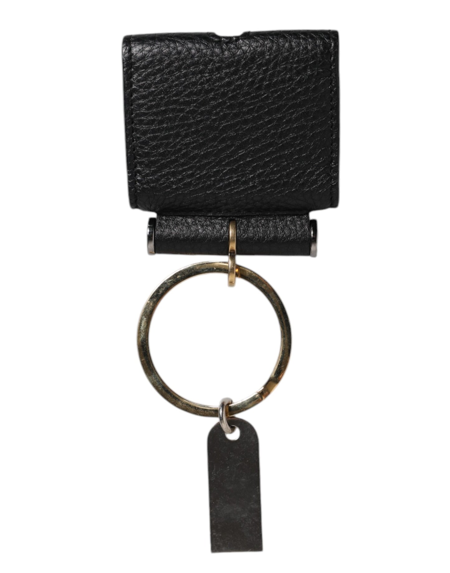 Estuche para AirPods con correa de cuero negra y placa de logotipo de metal dorado