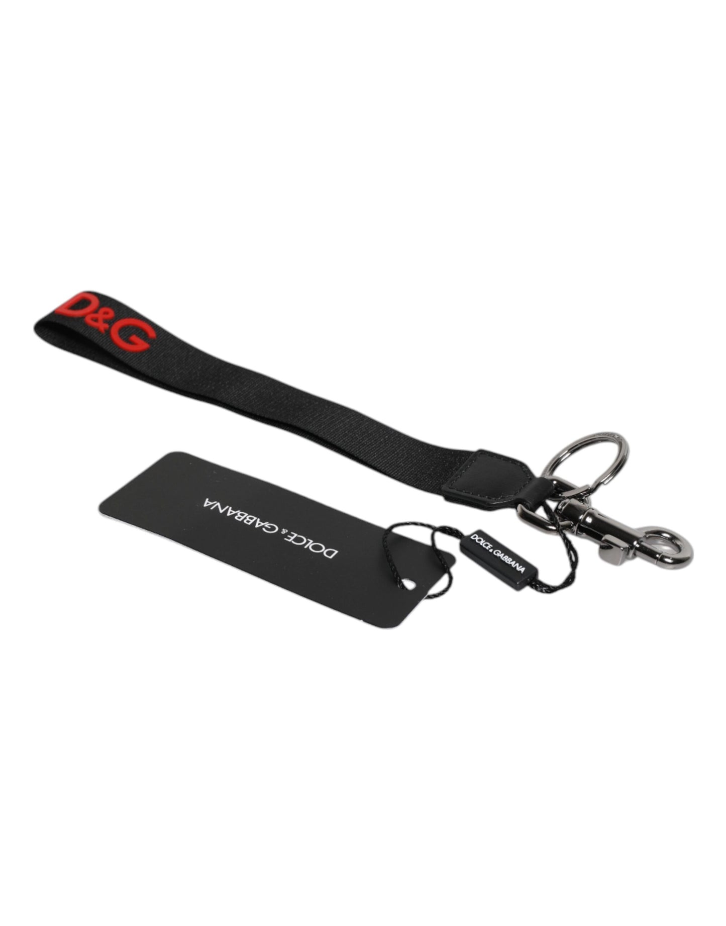 Llavero de nailon con logotipo negro y latón plateado para hombre