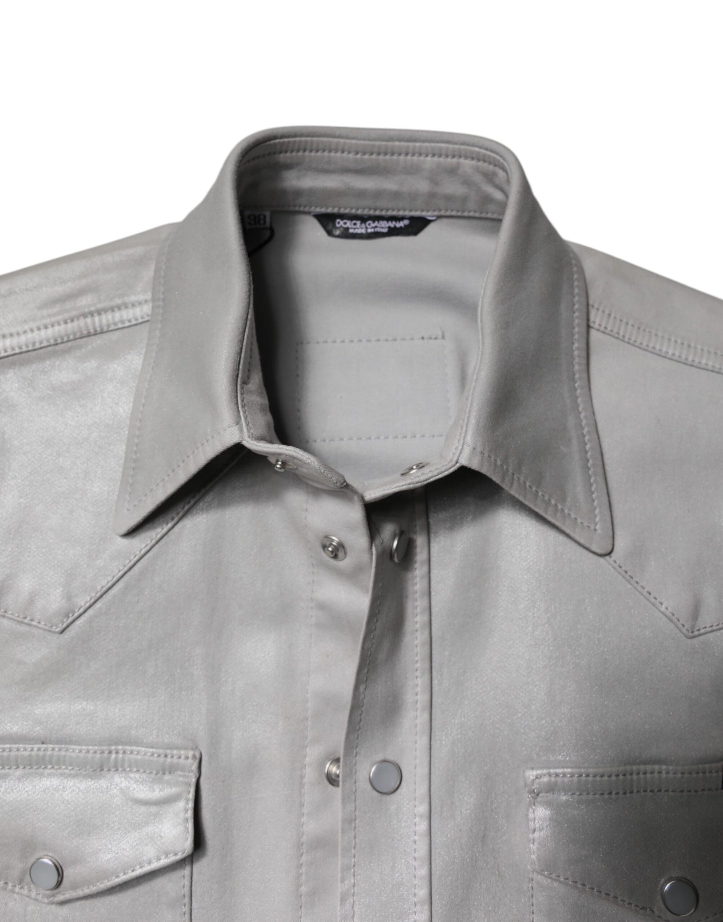 Chemise boutonnée en coton gris métallisé