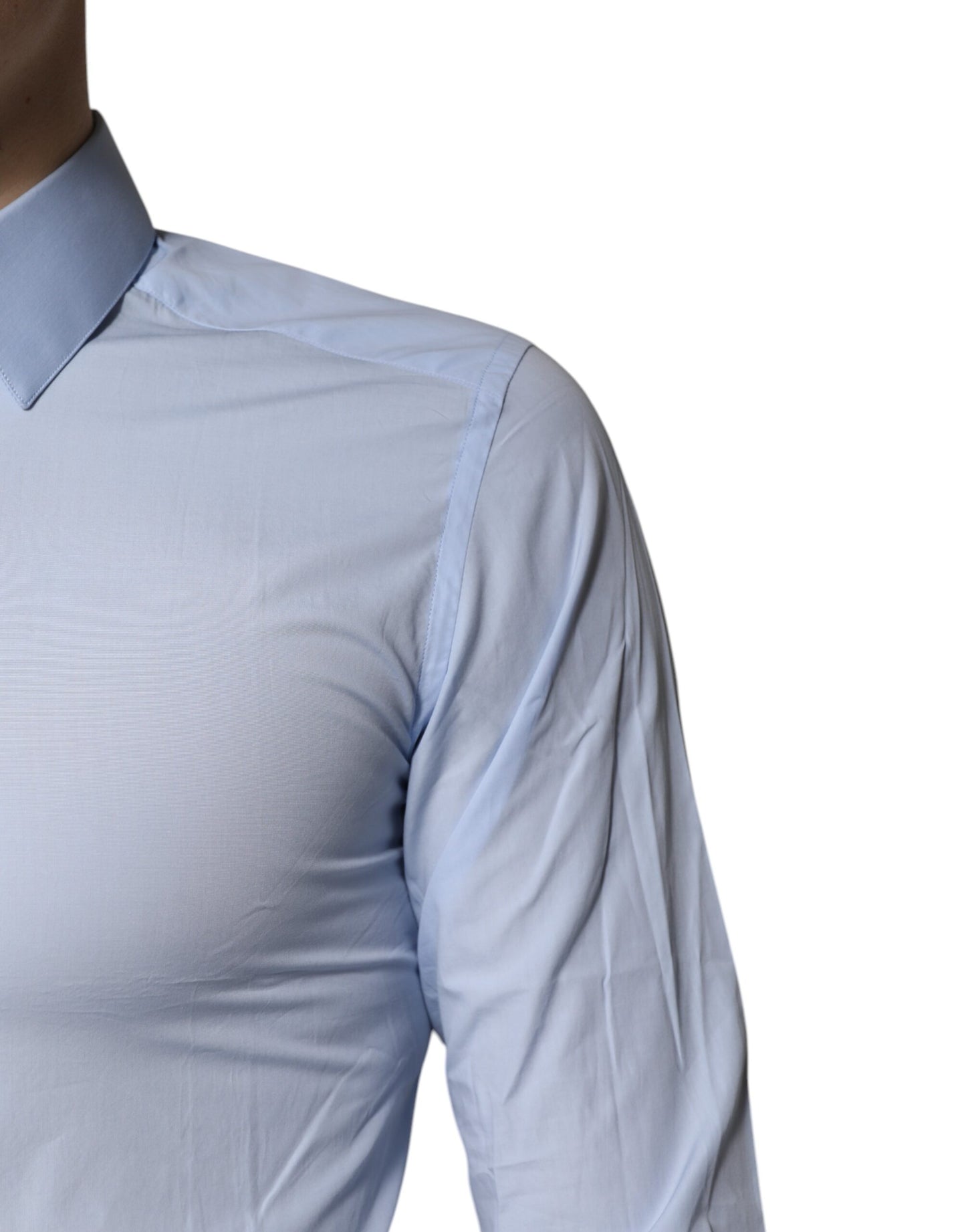 Camisa formal de vestir de algodón azul claro dorado