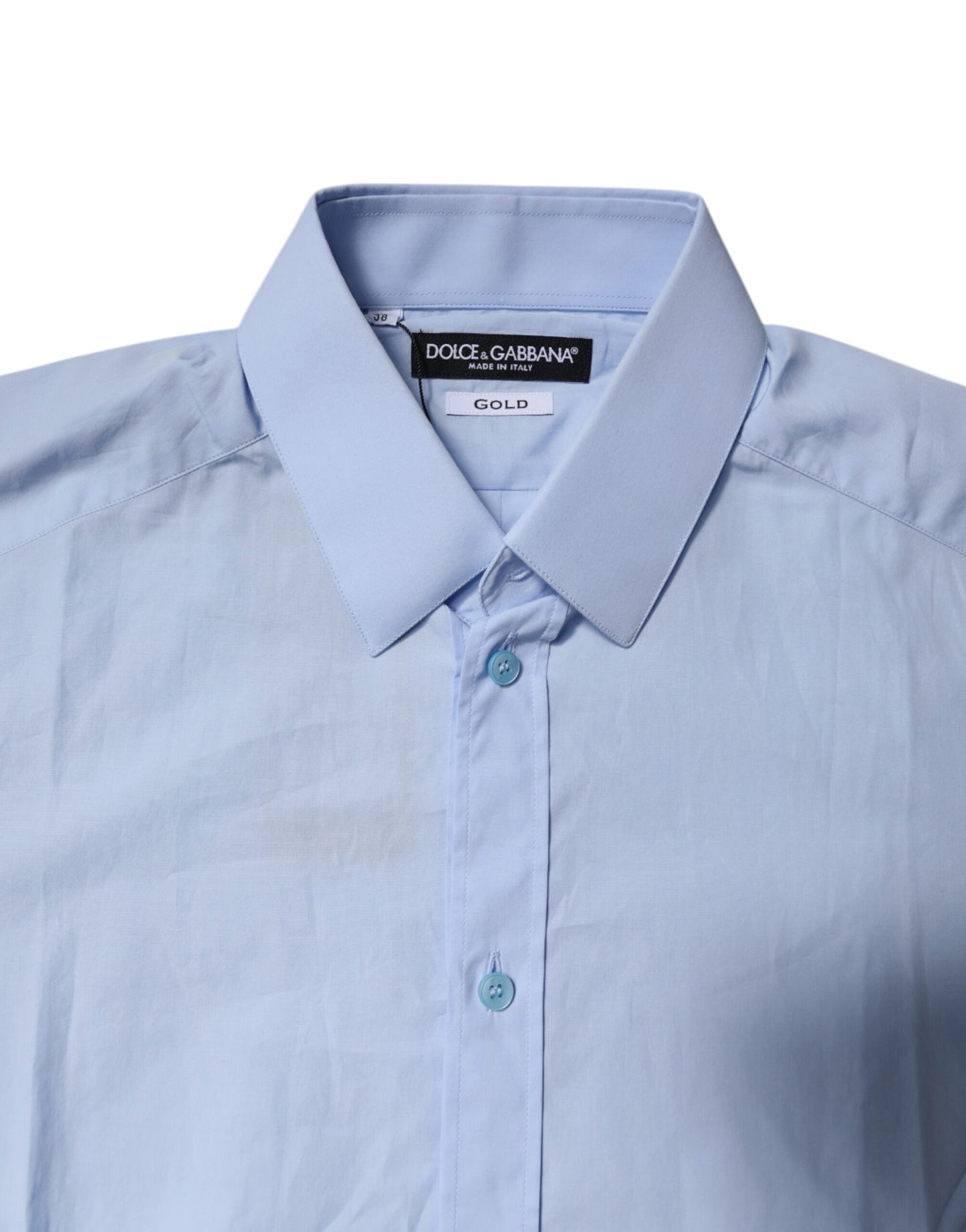 Camisa formal de vestir de algodón azul claro dorado