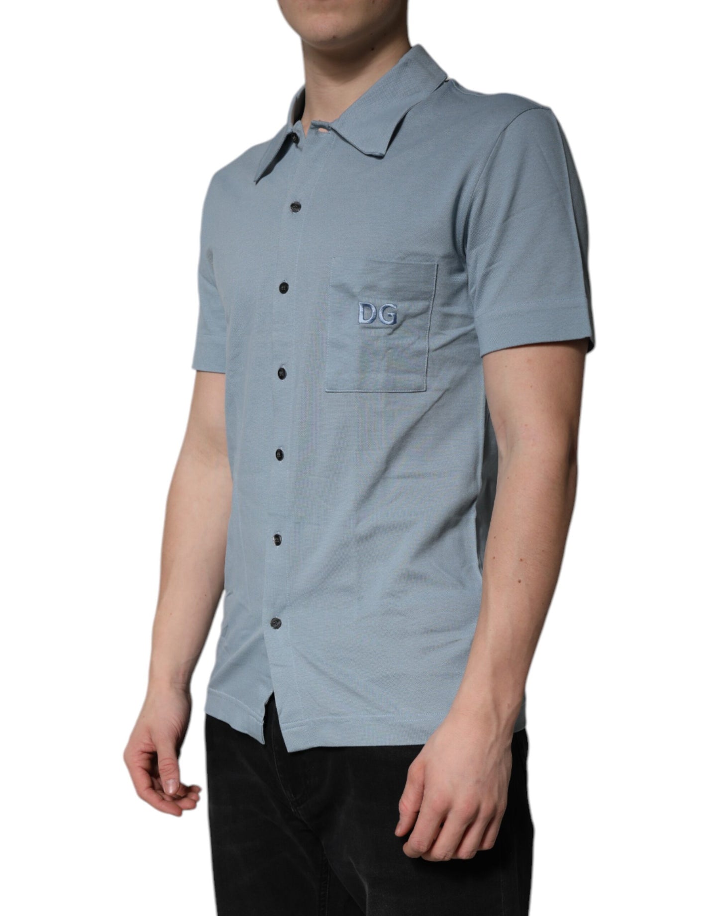 Polo informal de algodón azul con botones para hombre