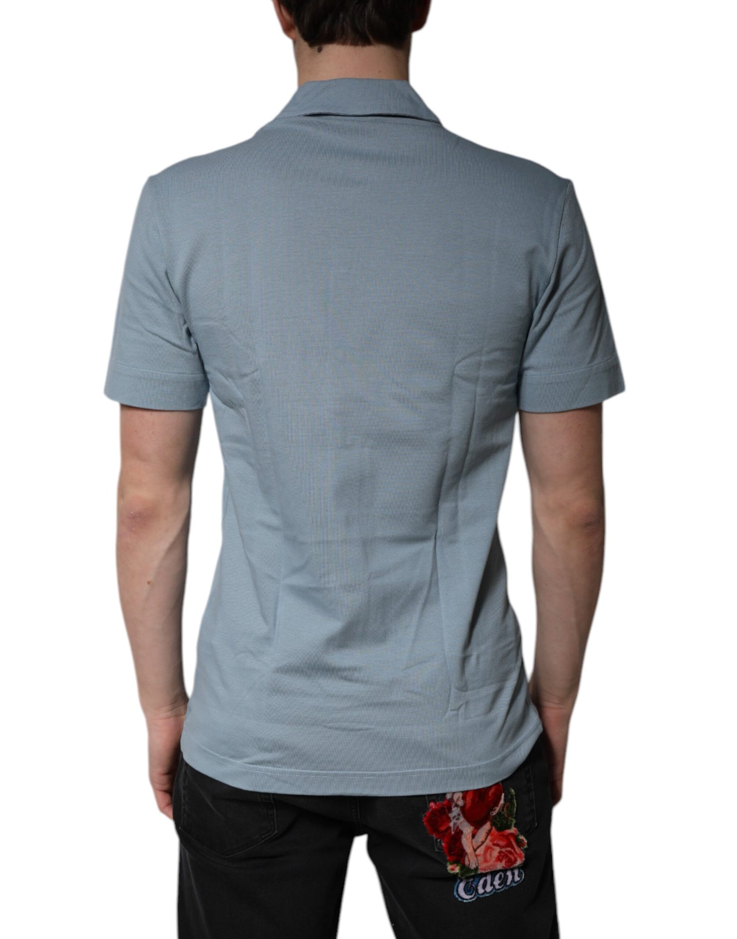 Polo informal de algodón azul con botones para hombre