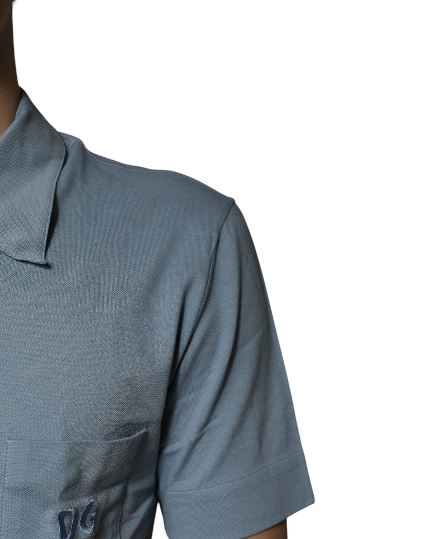 Polo informal de algodón azul con botones para hombre