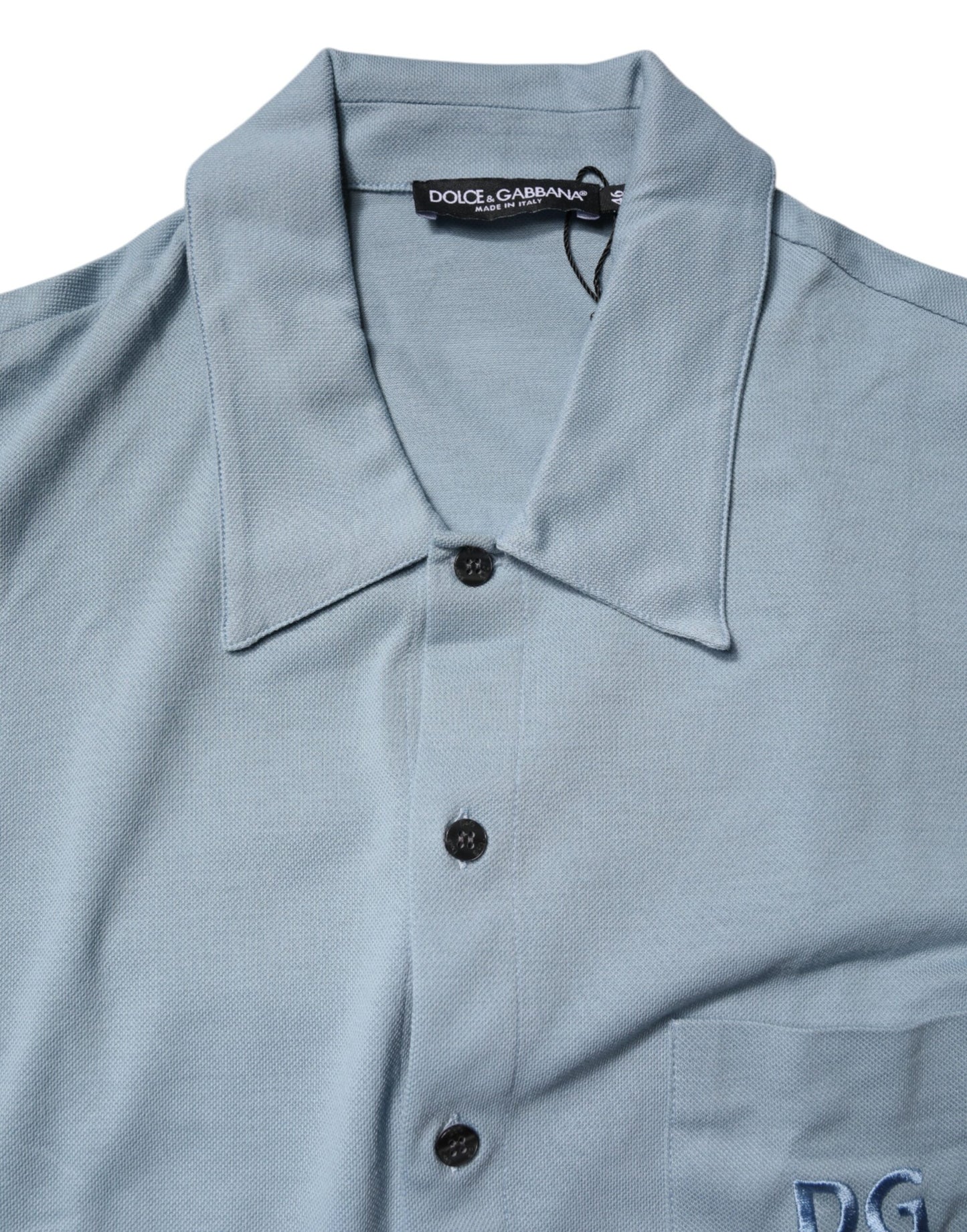 Polo informal de algodón azul con botones para hombre
