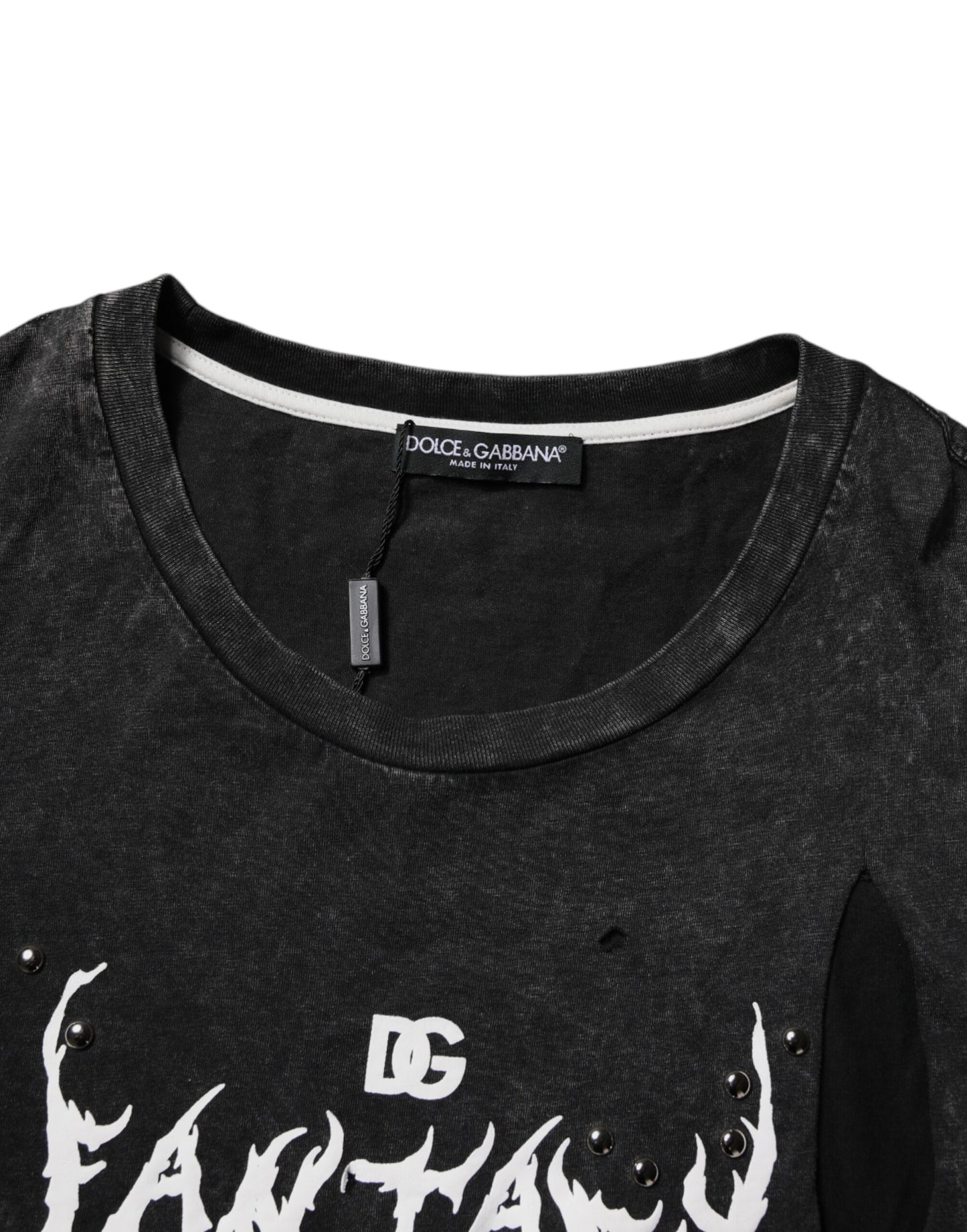 T-shirt col rond en coton noir à imprimé graphique
