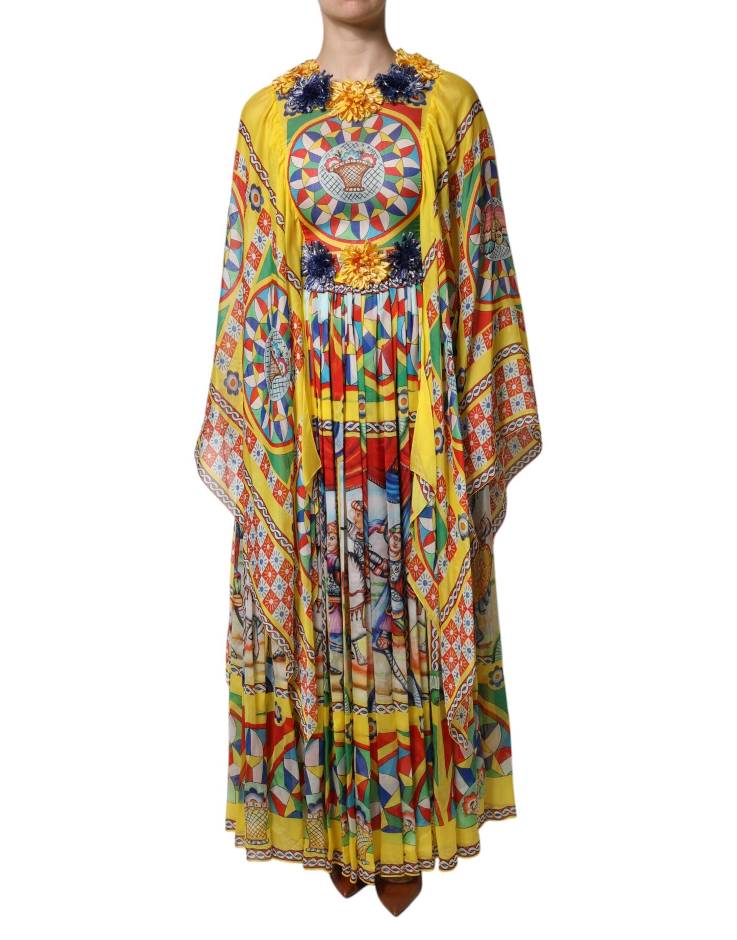 Robe caftan en sergé multicolore à imprimé Carretto