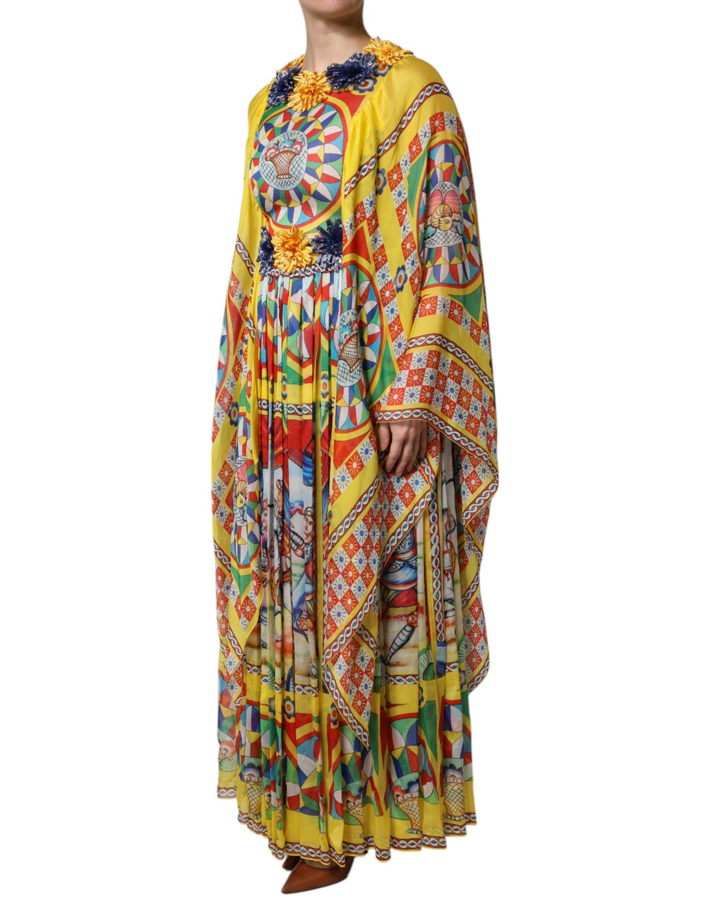 Robe caftan en sergé multicolore à imprimé Carretto