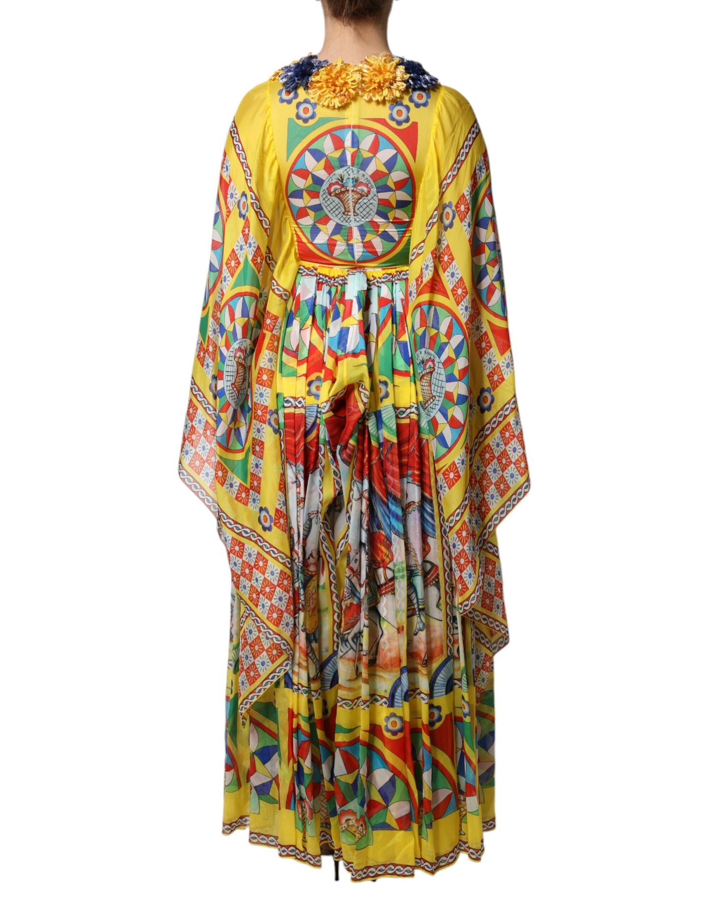 Robe caftan en sergé multicolore à imprimé Carretto