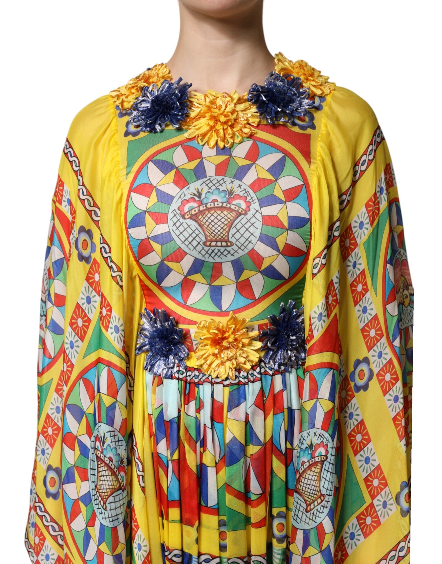 Robe caftan en sergé multicolore à imprimé Carretto