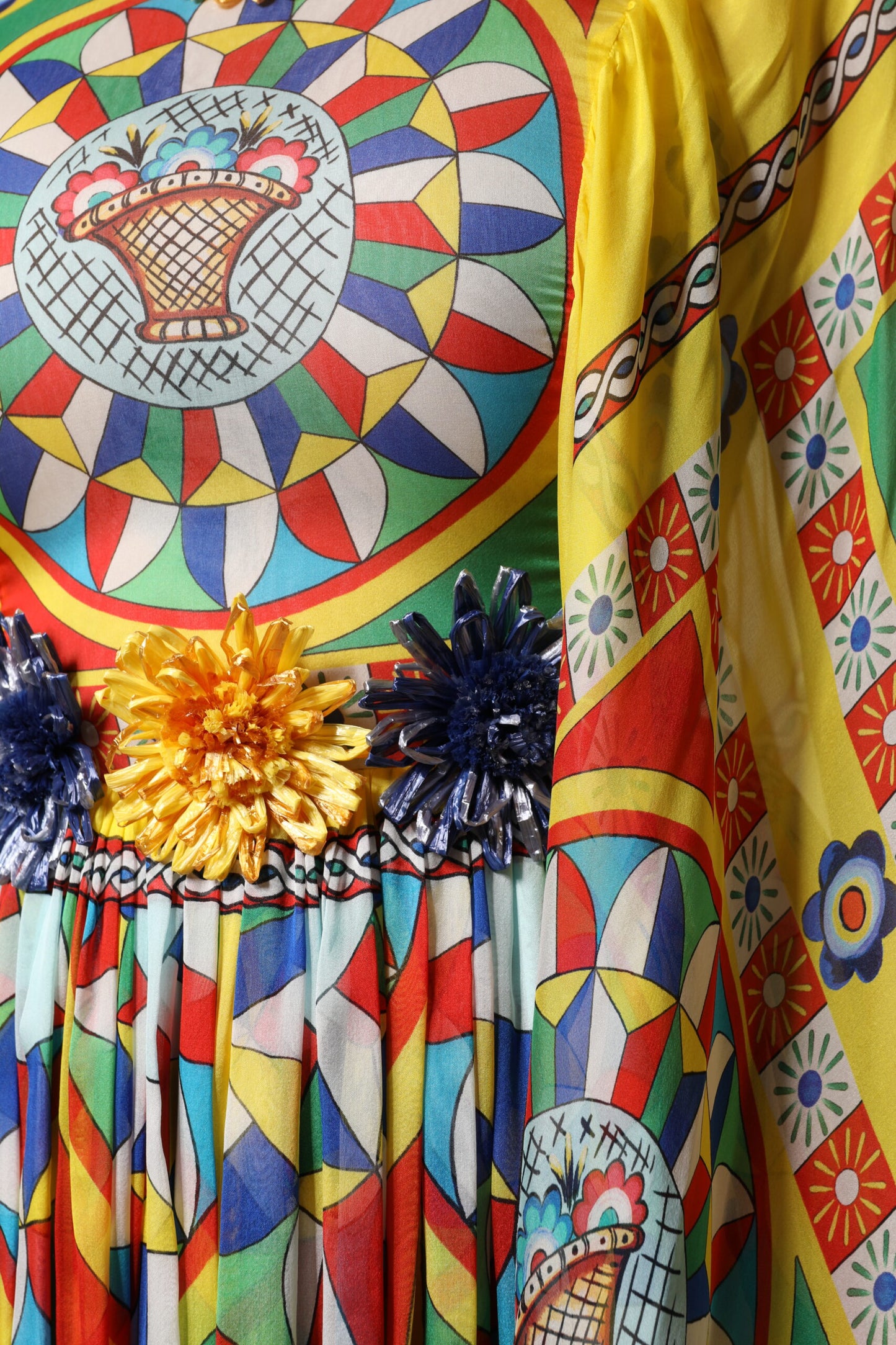 Robe caftan en sergé multicolore à imprimé Carretto