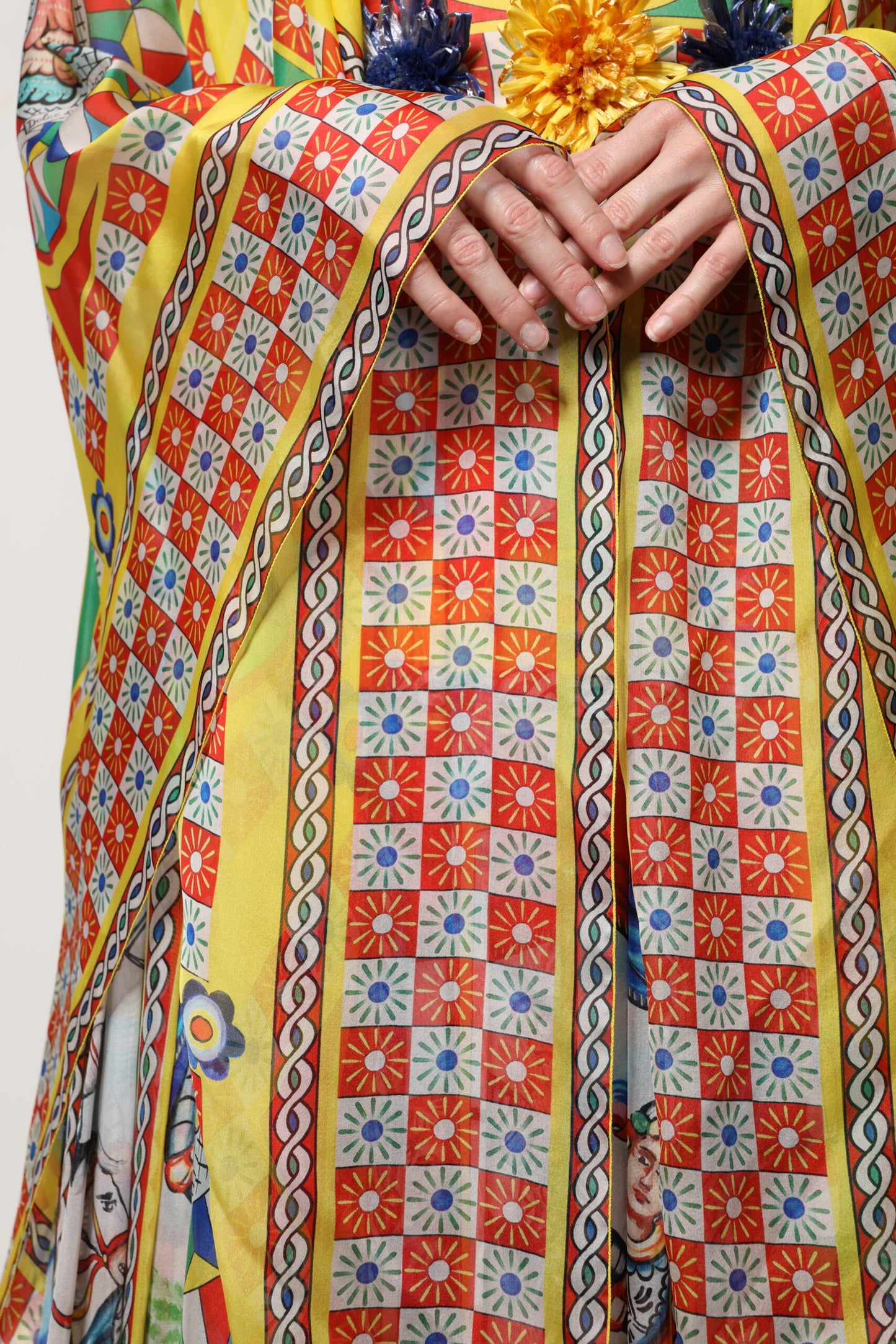Robe caftan en sergé multicolore à imprimé Carretto