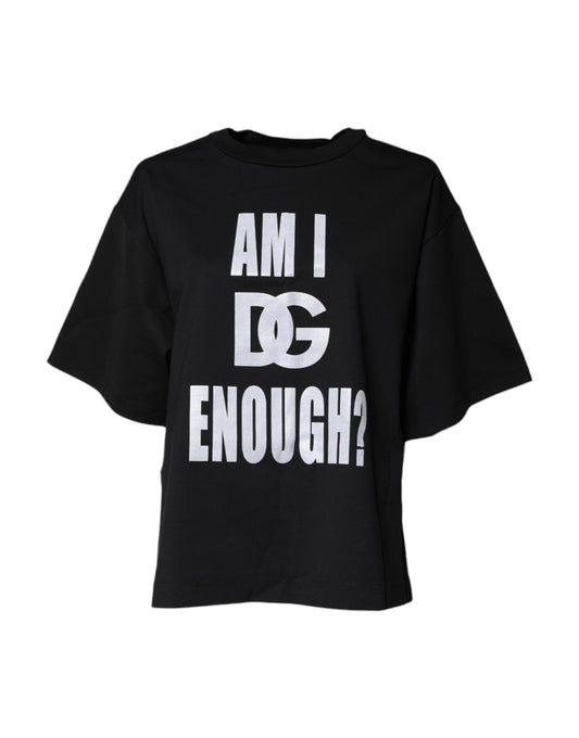 T-shirt col rond en coton imprimé noir