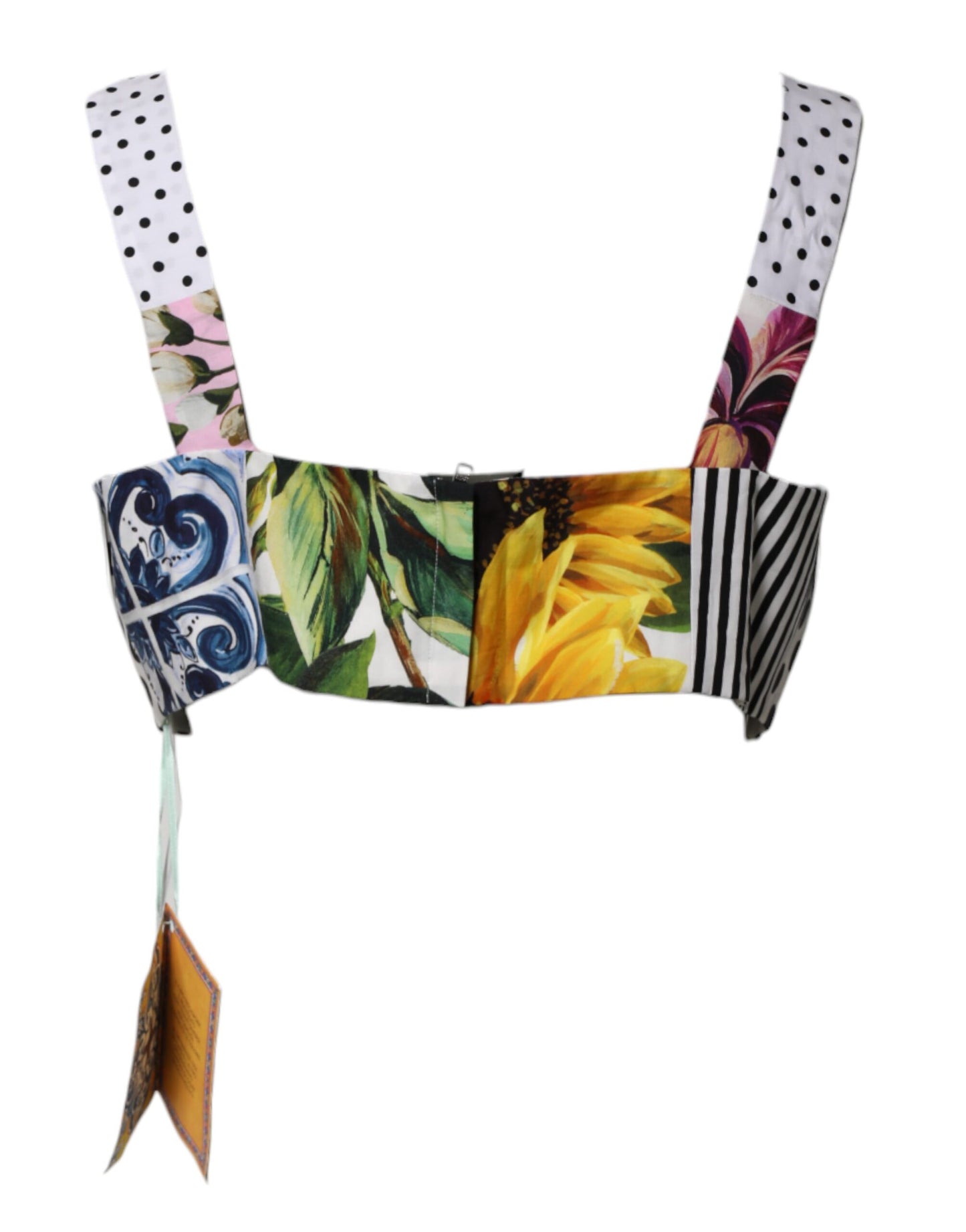 Top corto de patchwork con cuello de corazón multicolor