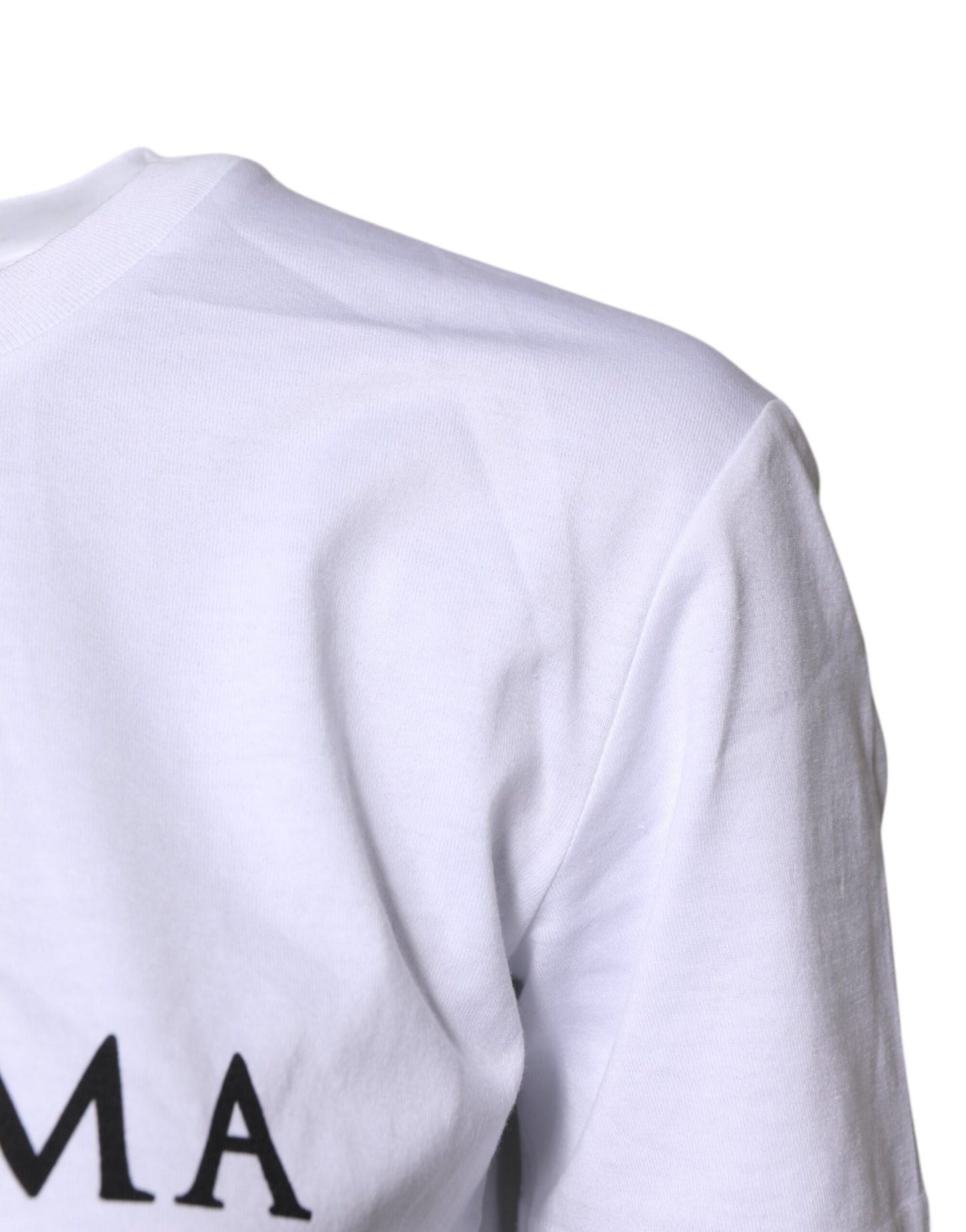 Camiseta blanca de algodón con cuello redondo y estampado