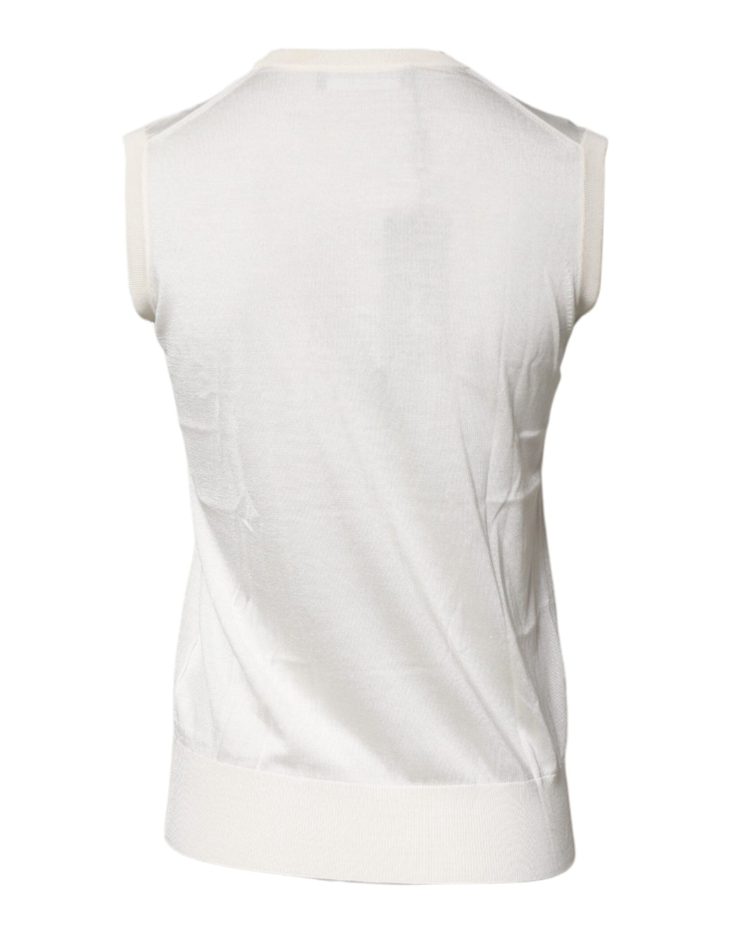 Camiseta sin mangas de seda color crema con cuello redondo