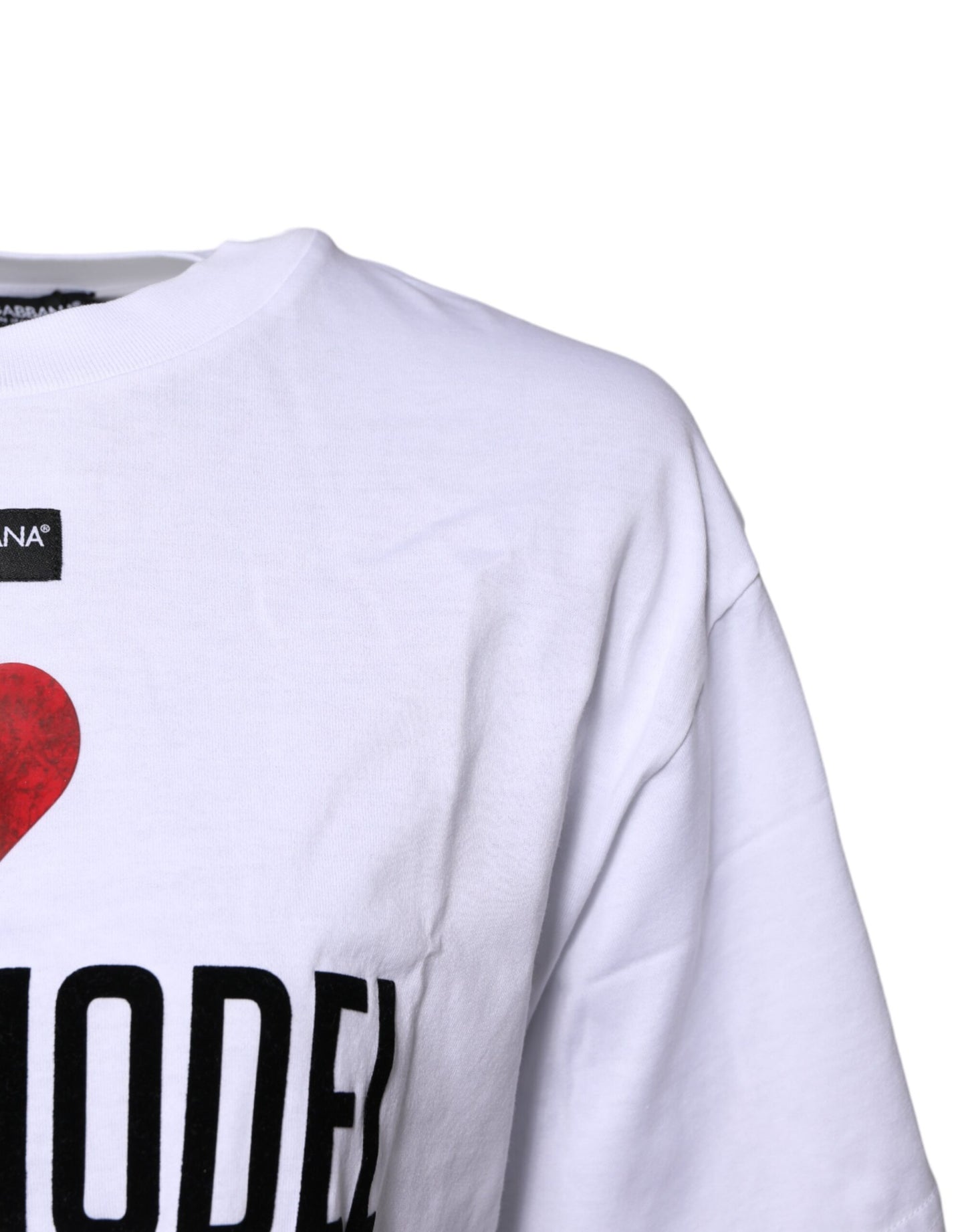 Camiseta de algodón con cuello redondo y estampado blanco